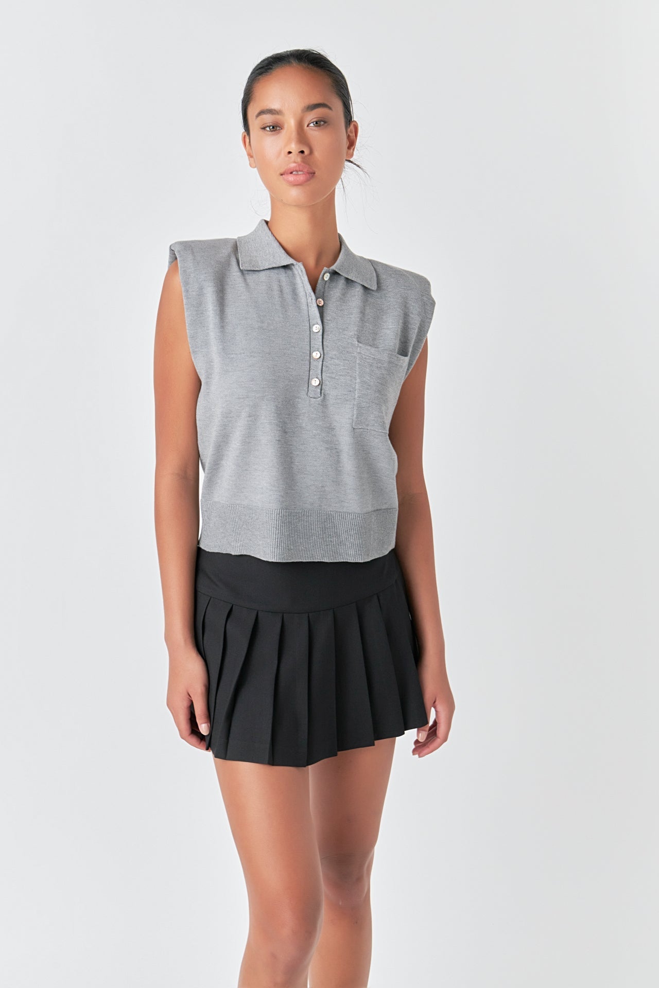Soft Sleeveless Knit Polo Top