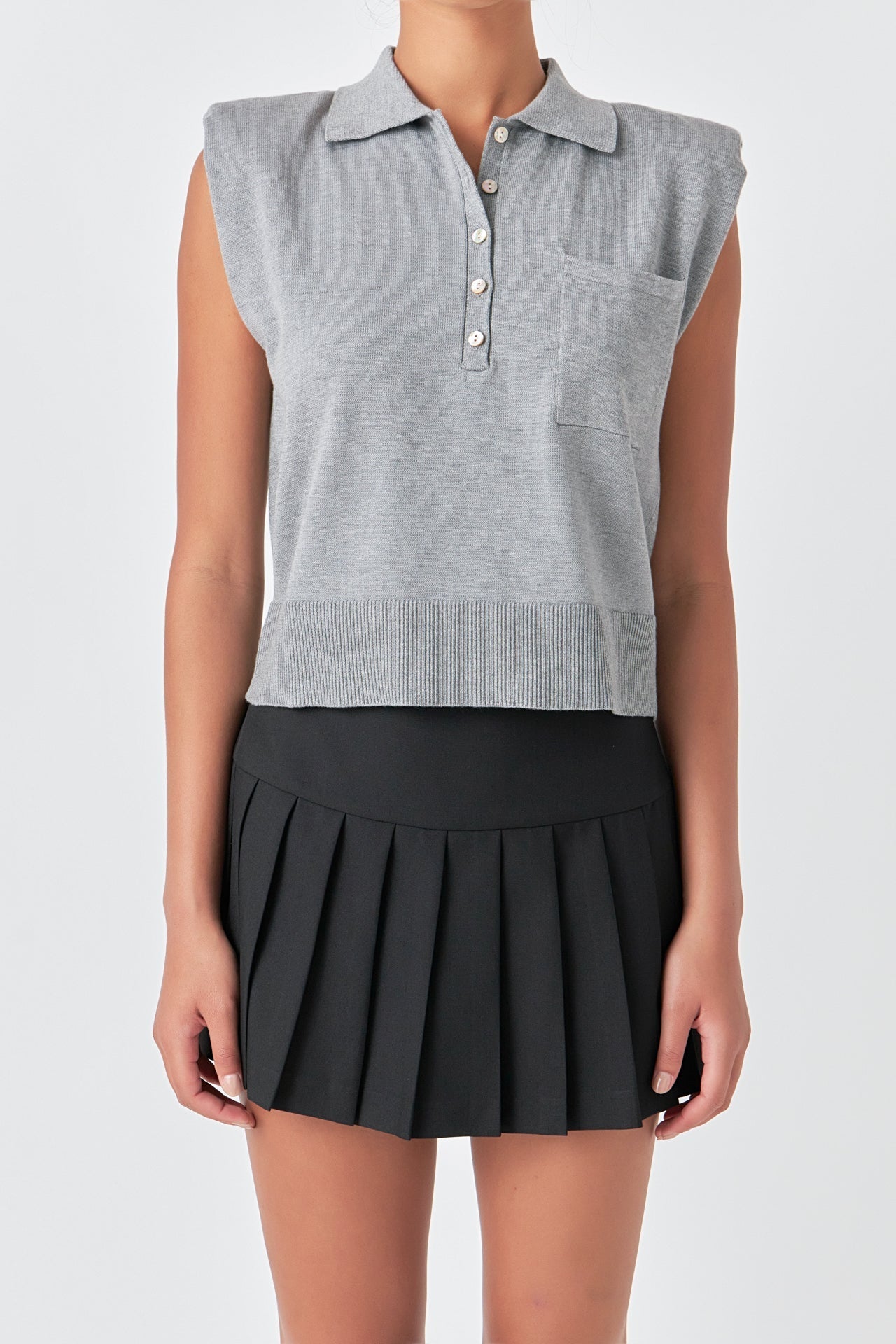 Soft Sleeveless Knit Polo Top