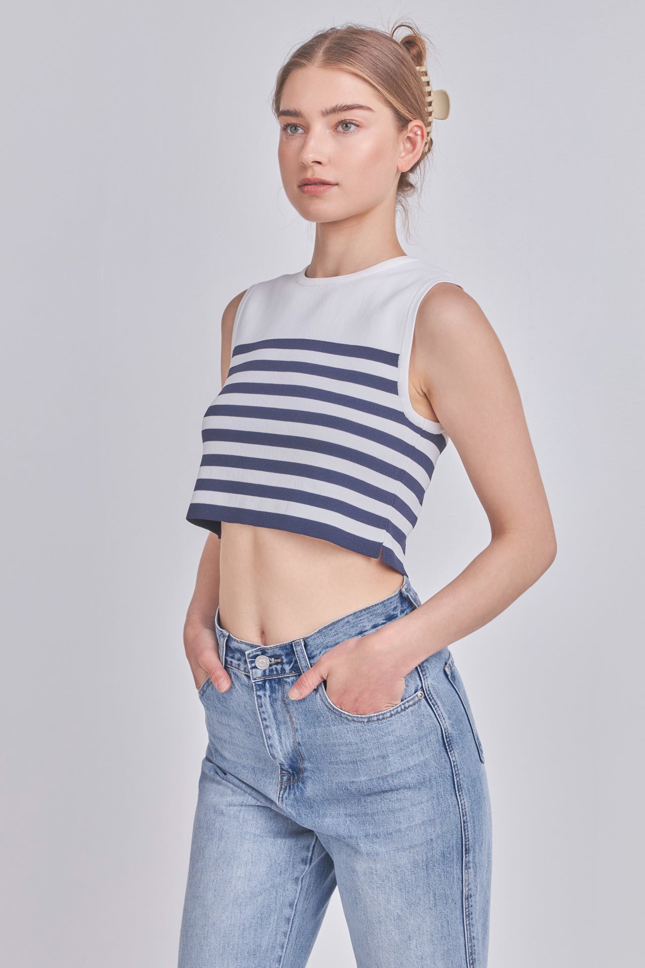 Striped Knit Sleeveless Top