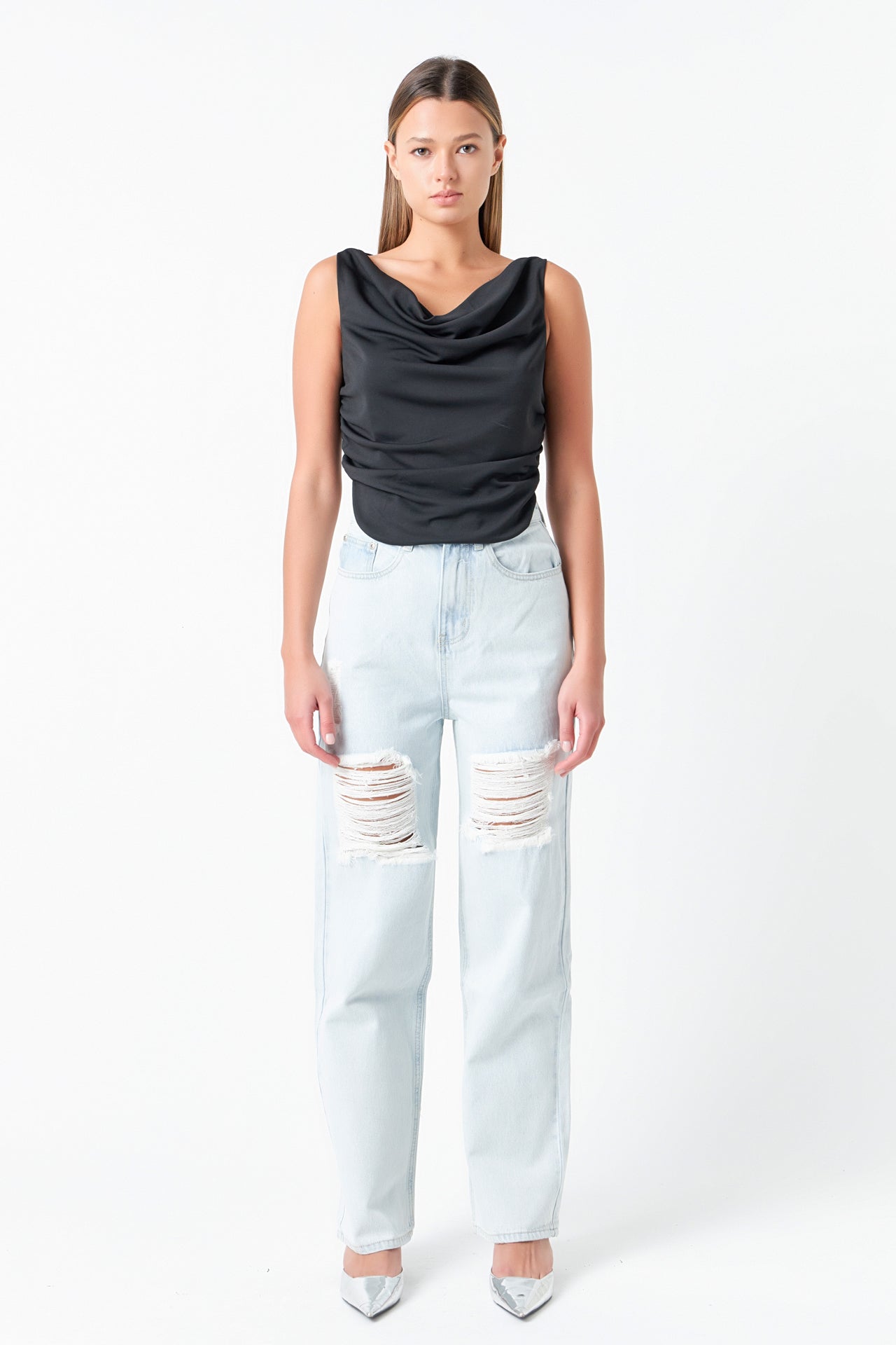 GREY LAB - Cowl Neck Ruched Top - TOPS available at Objectrare