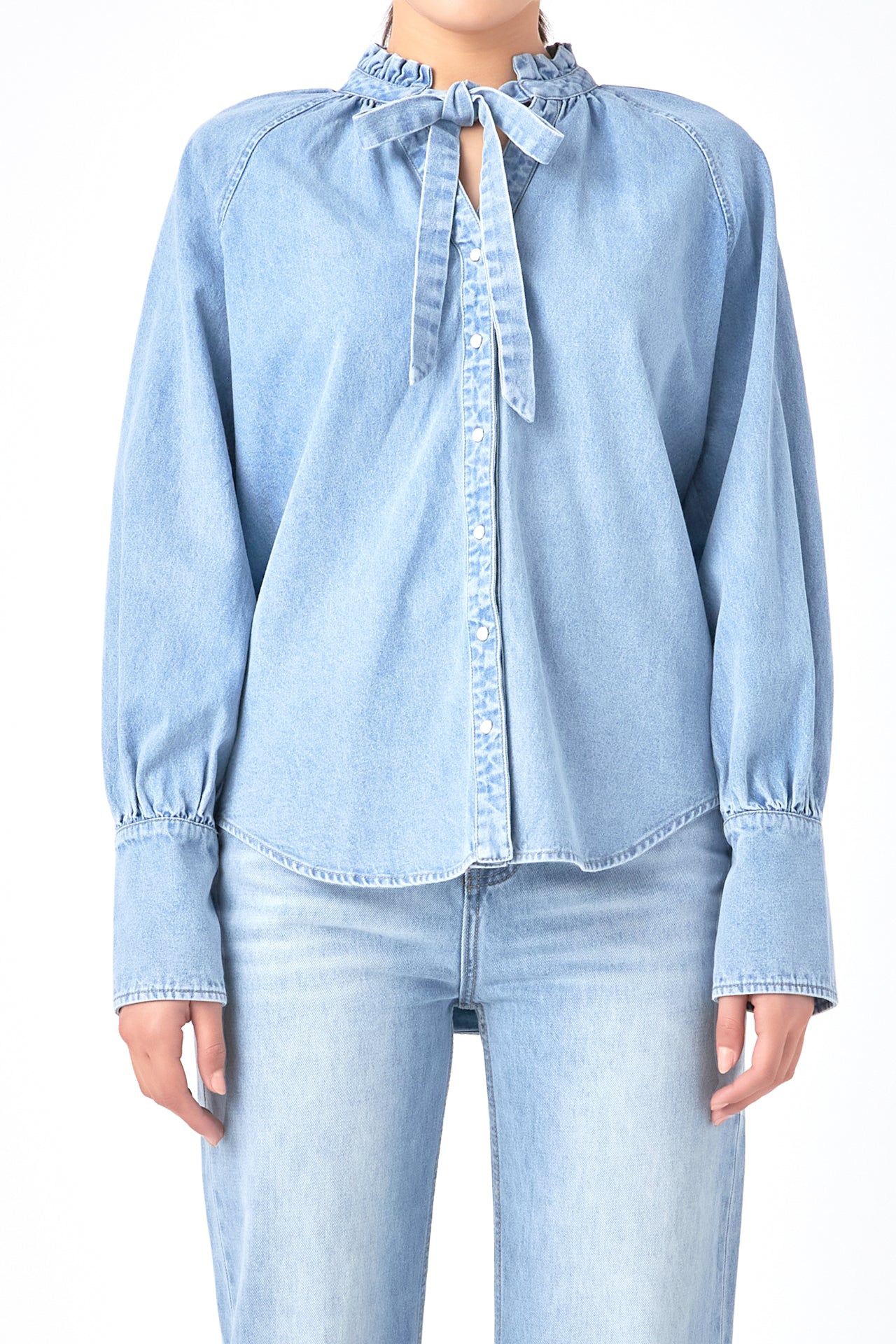 GREY LAB-Denim Shirt with Tie-SHIRTS & BLOUSES available at Objectrare