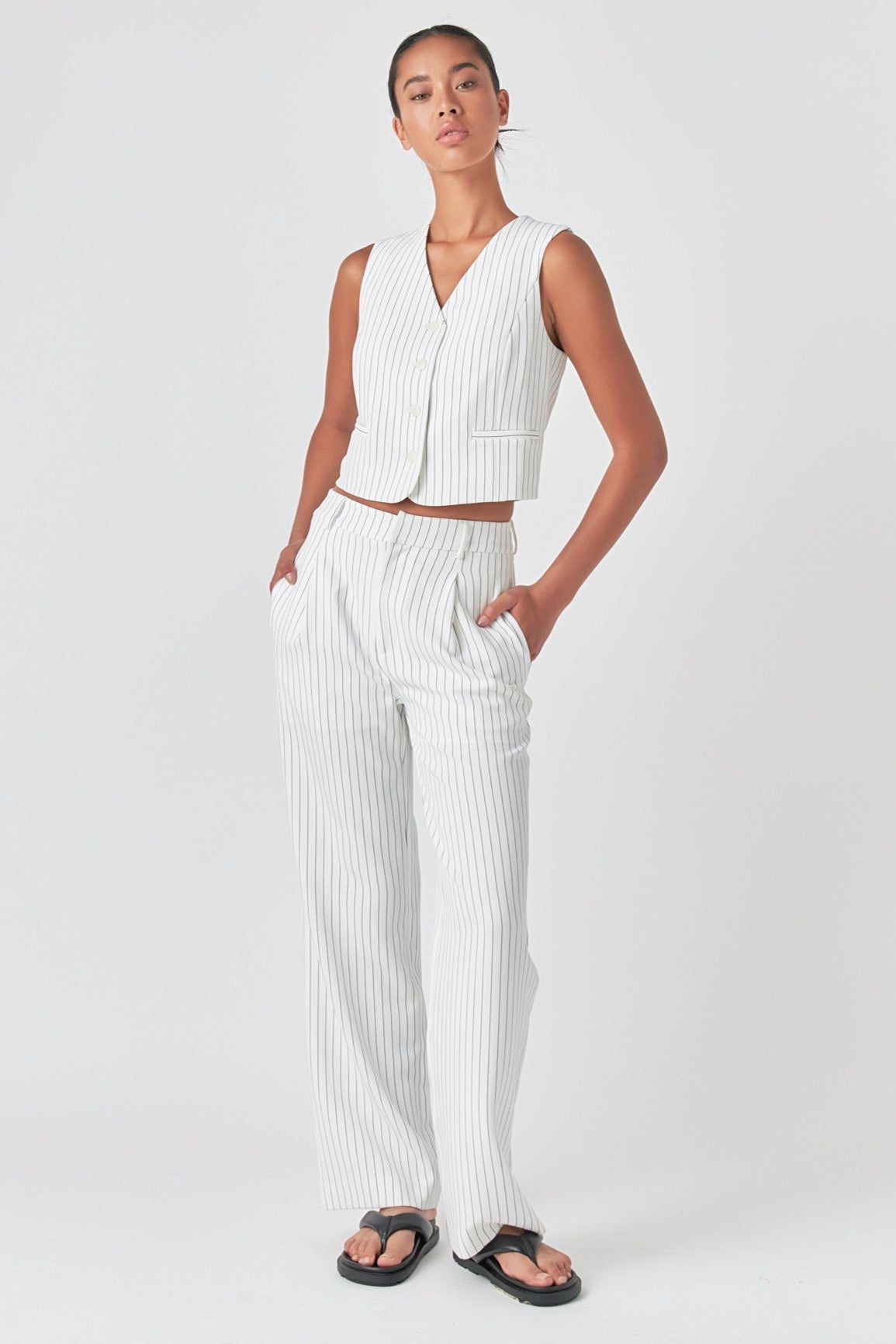 Pinstrpied Vest with Welted Pocket