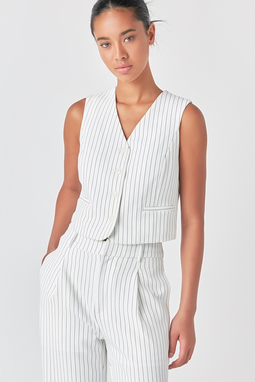 Pinstrpied Vest with Welted Pocket