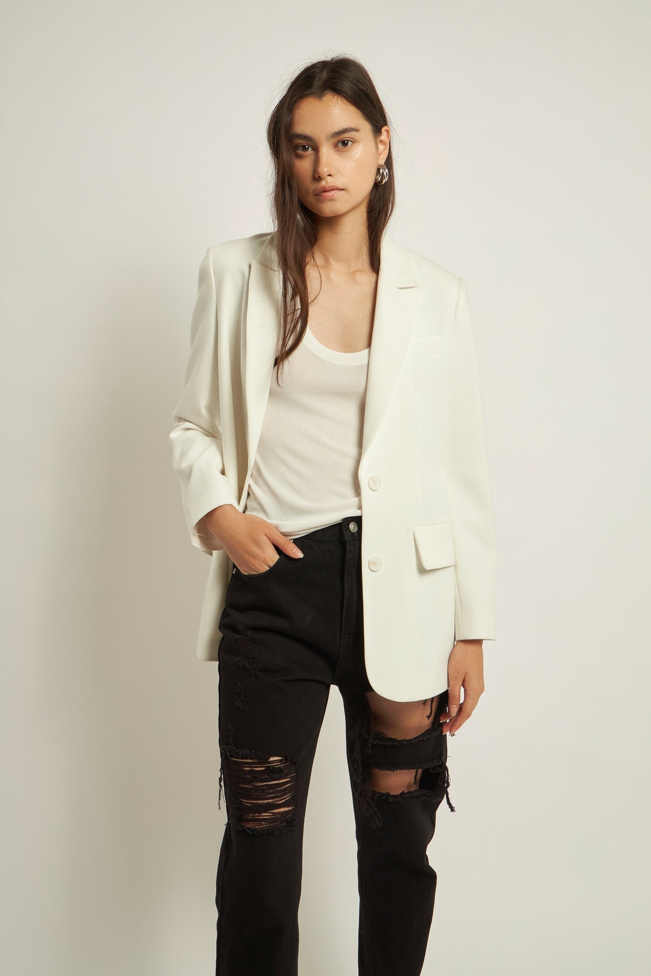 High-Waisted Ripped Straight Leg Jeans