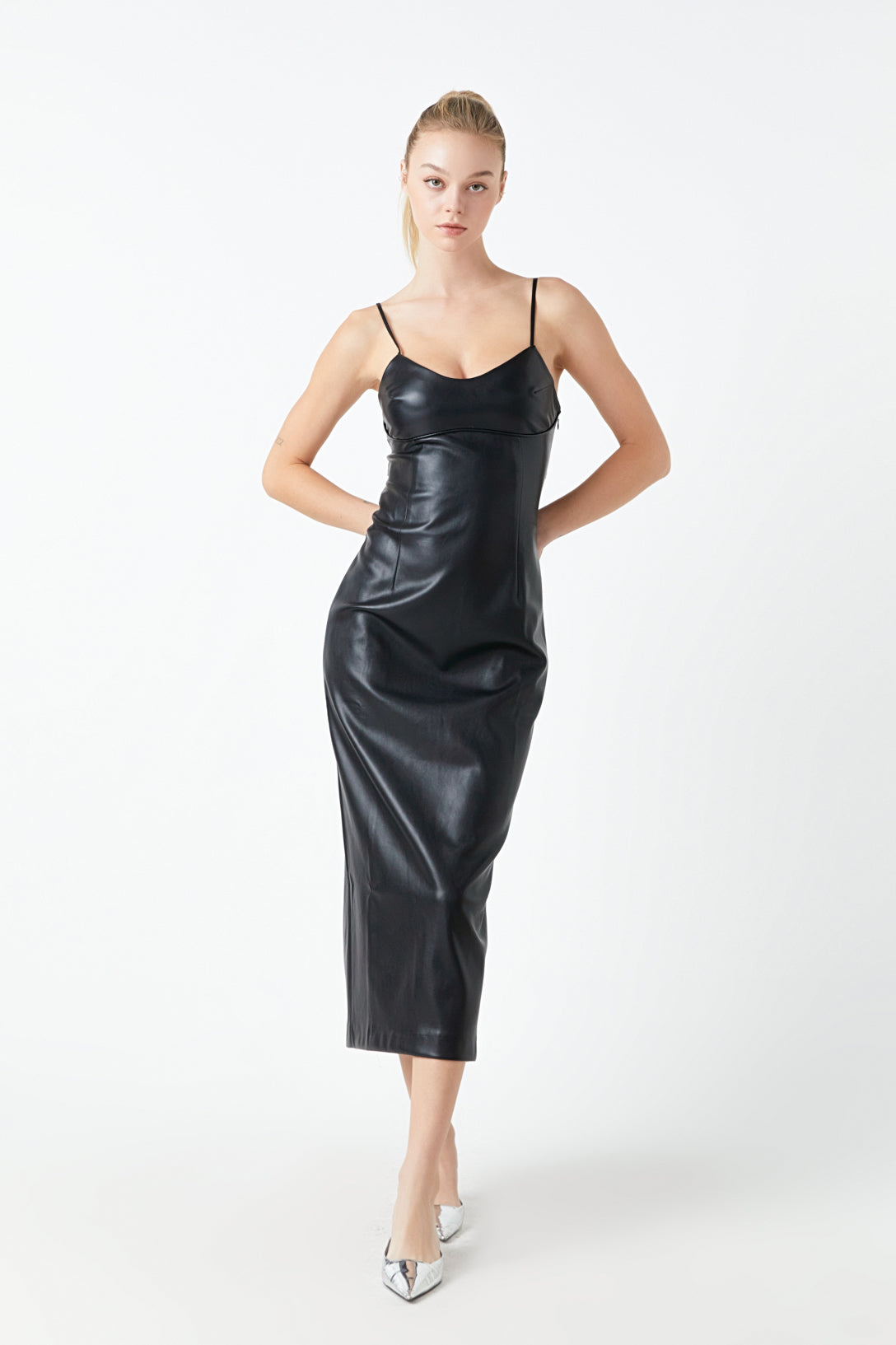 Pu Midi Sleeveless Dress