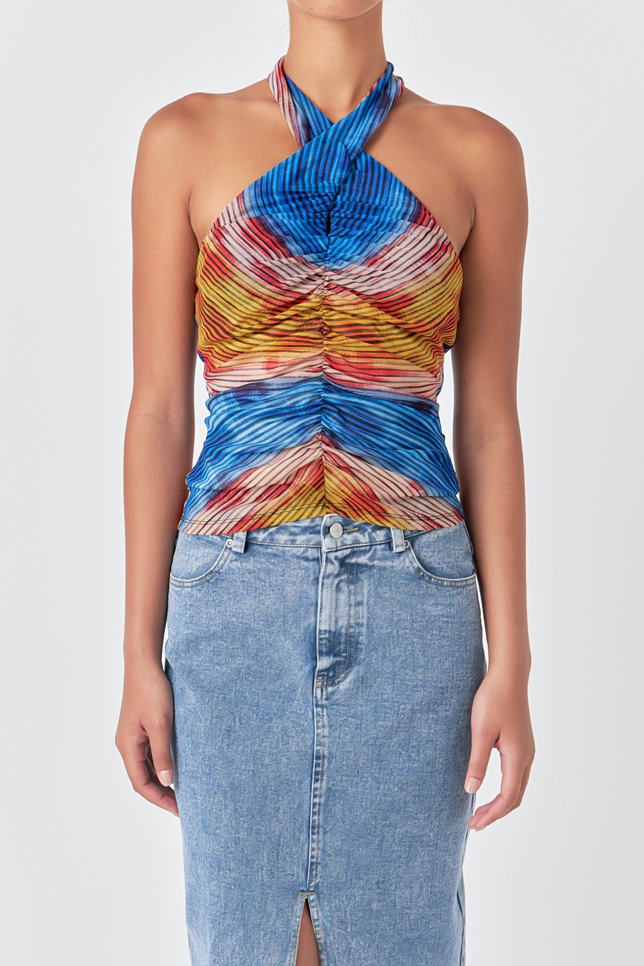 Striped Mesh Halter Top