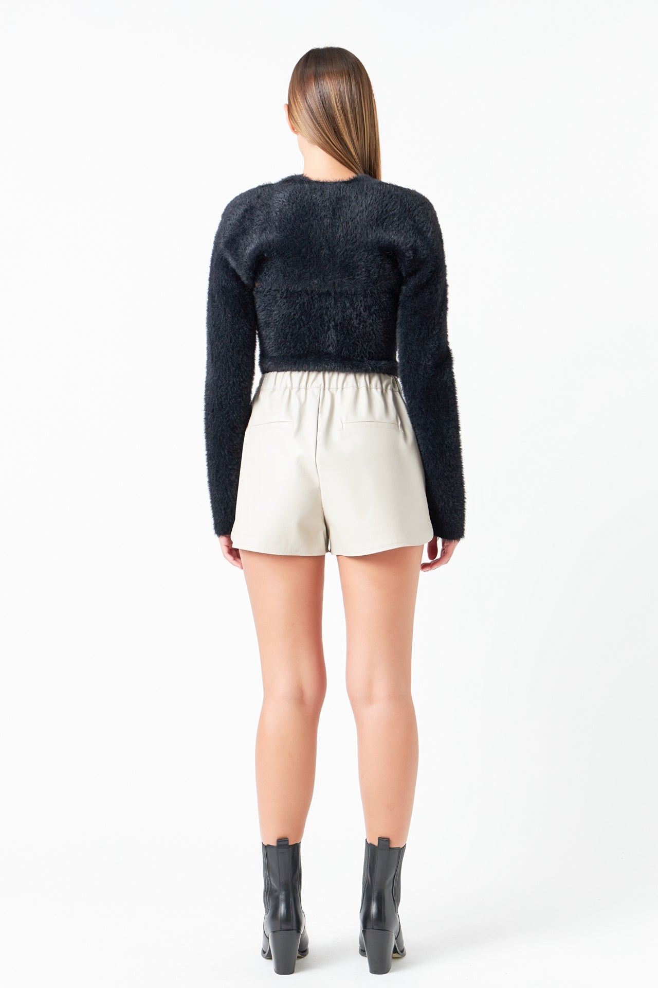 Faux Leather Shorts with Pleated Detail