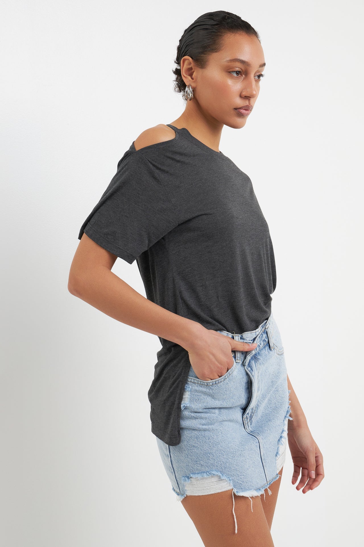 T-Shirt with Cutout Shoulder Detail