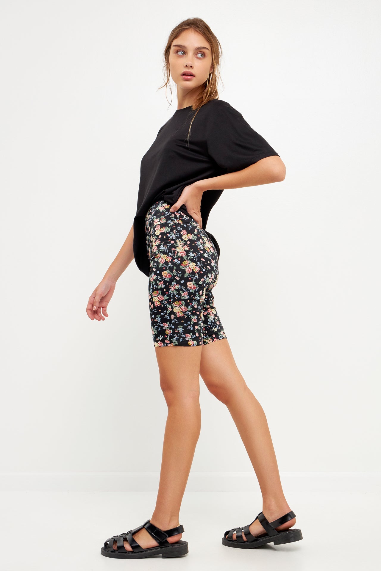 GREY LAB-Floral Print Bike Shorts-LOUNGE WEAR available at Objectrare