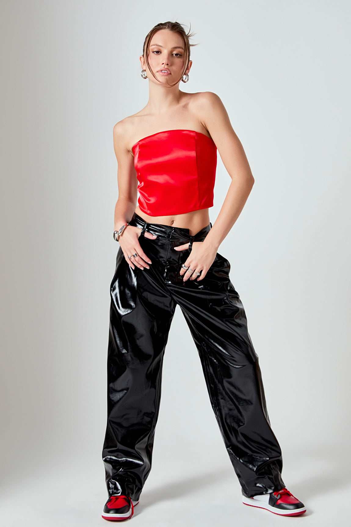 Pleated Faux Leather Pants