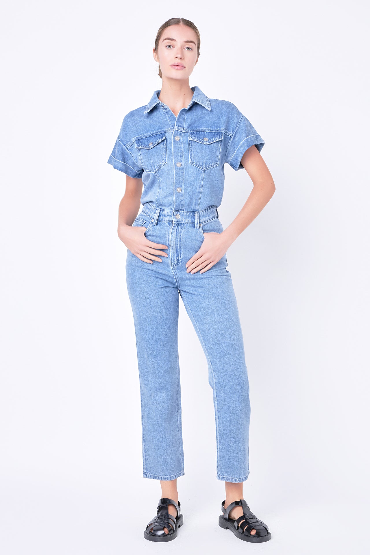 Short Sleeve Denim Jumpsuit