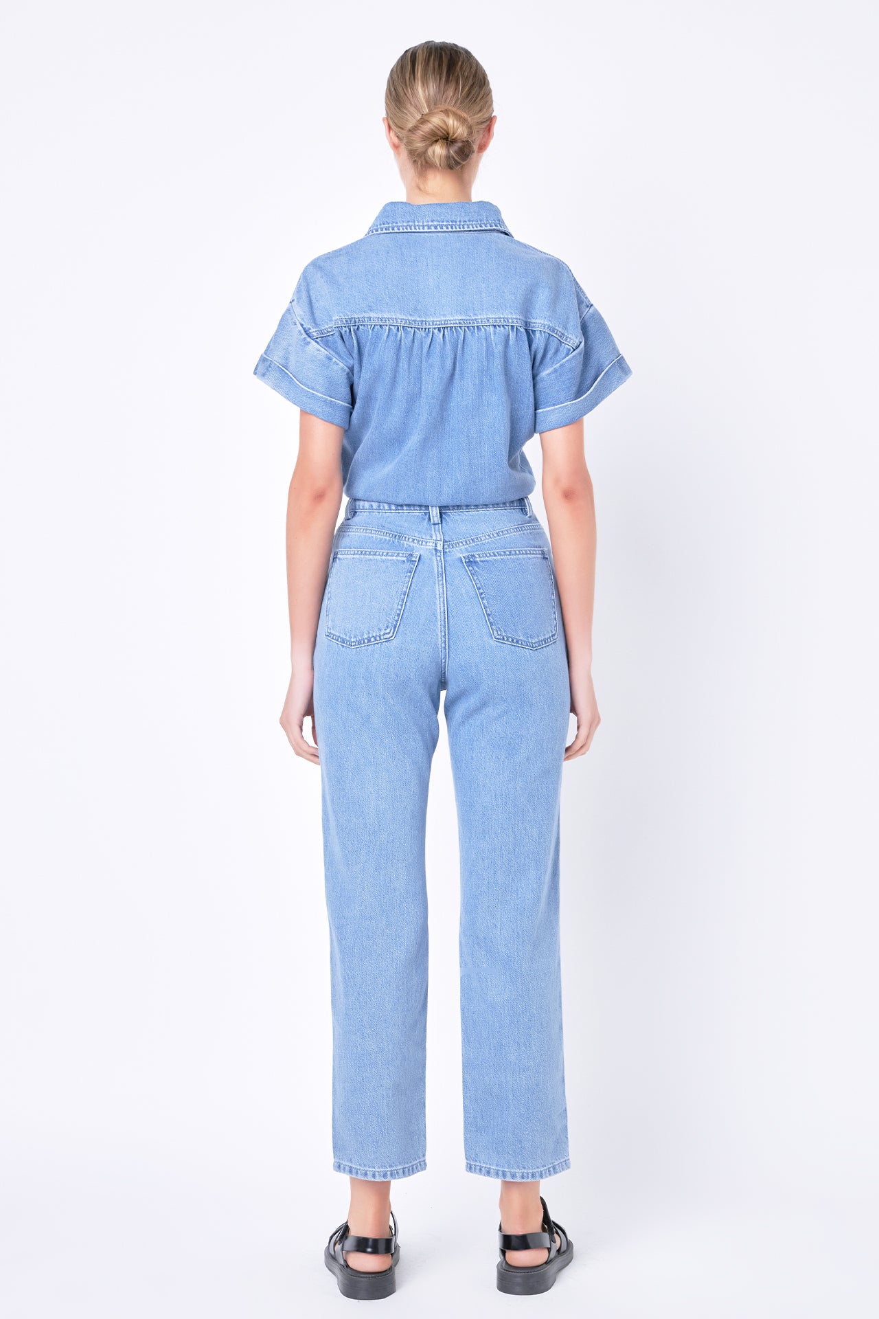 Short Sleeve Denim Jumpsuit