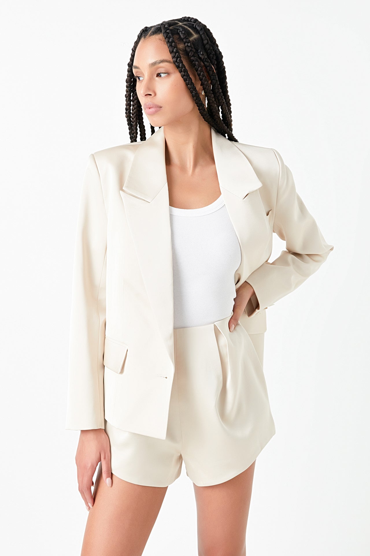 One Button Satin Blazer