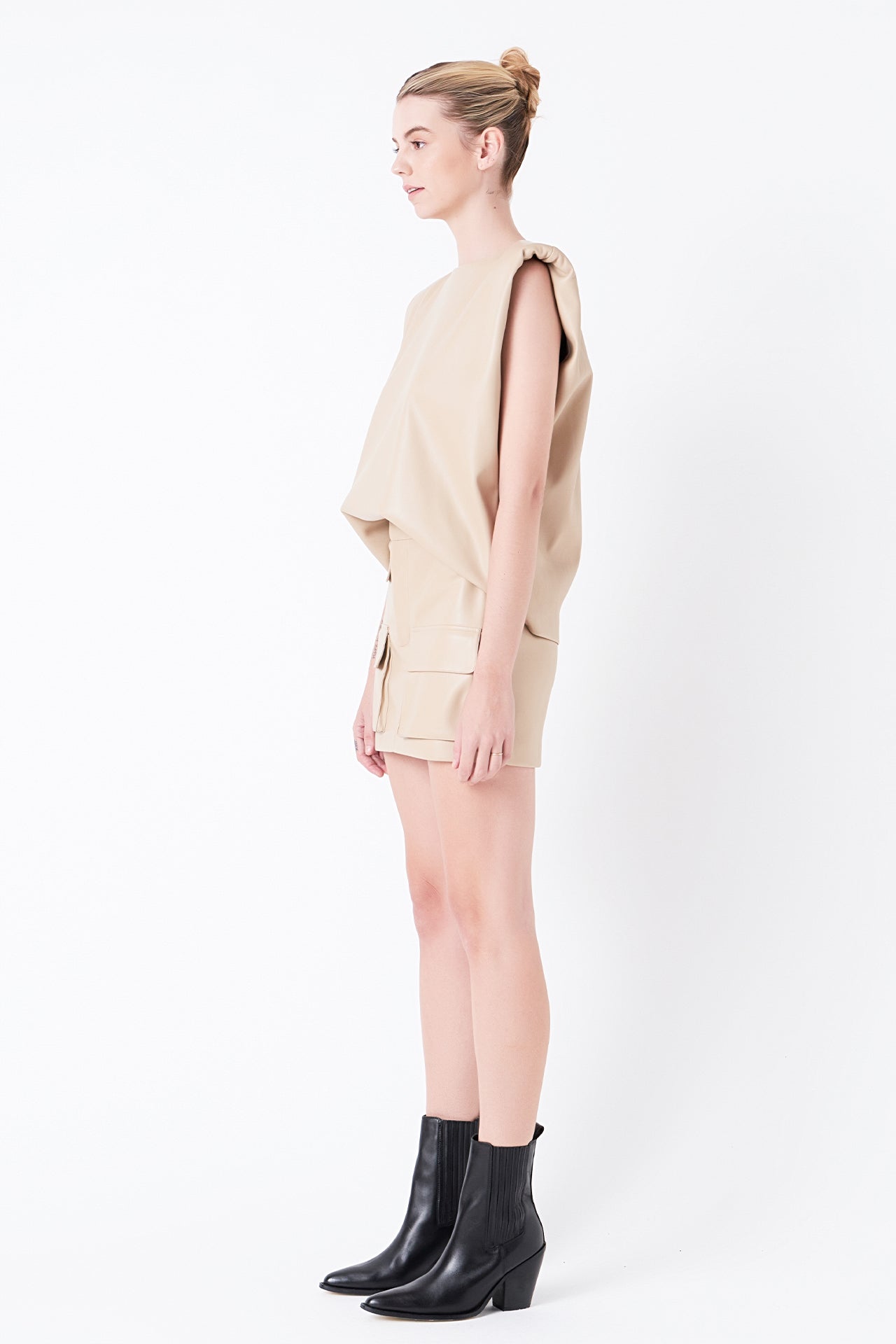 Shoulder Padded Faux Leather Top