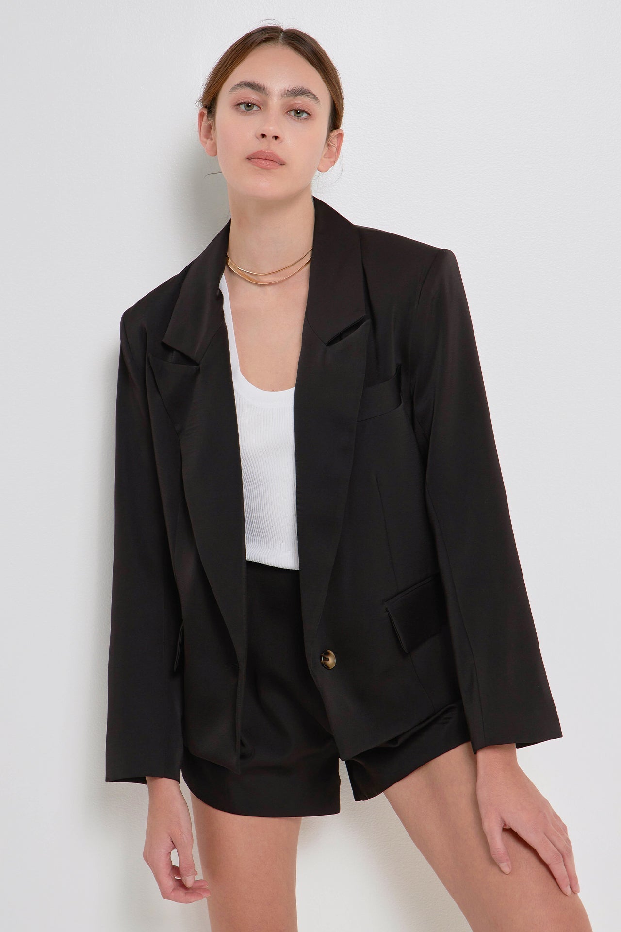 One Button Satin Blazer
