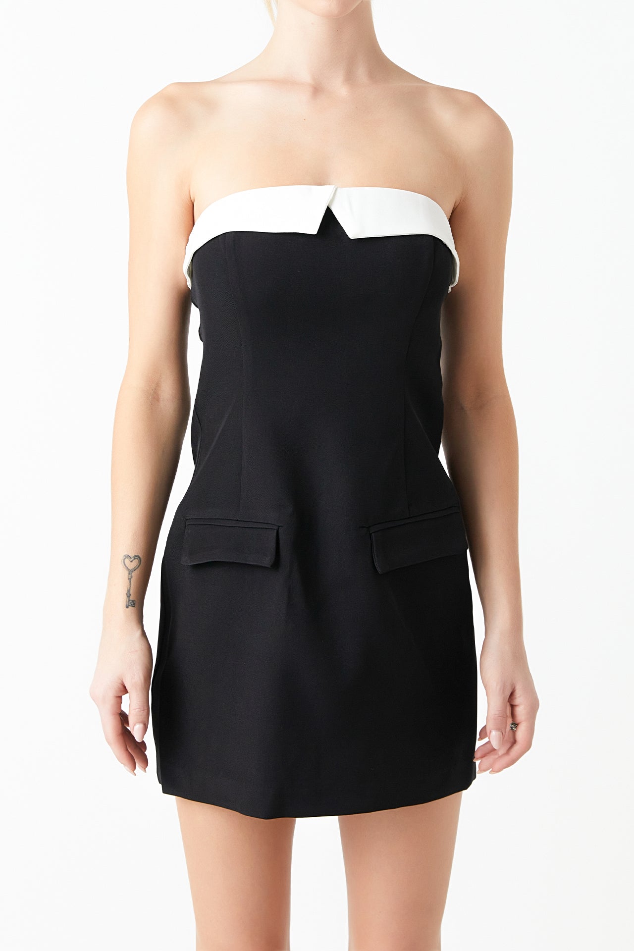 Strapless Contrast Mini Dress