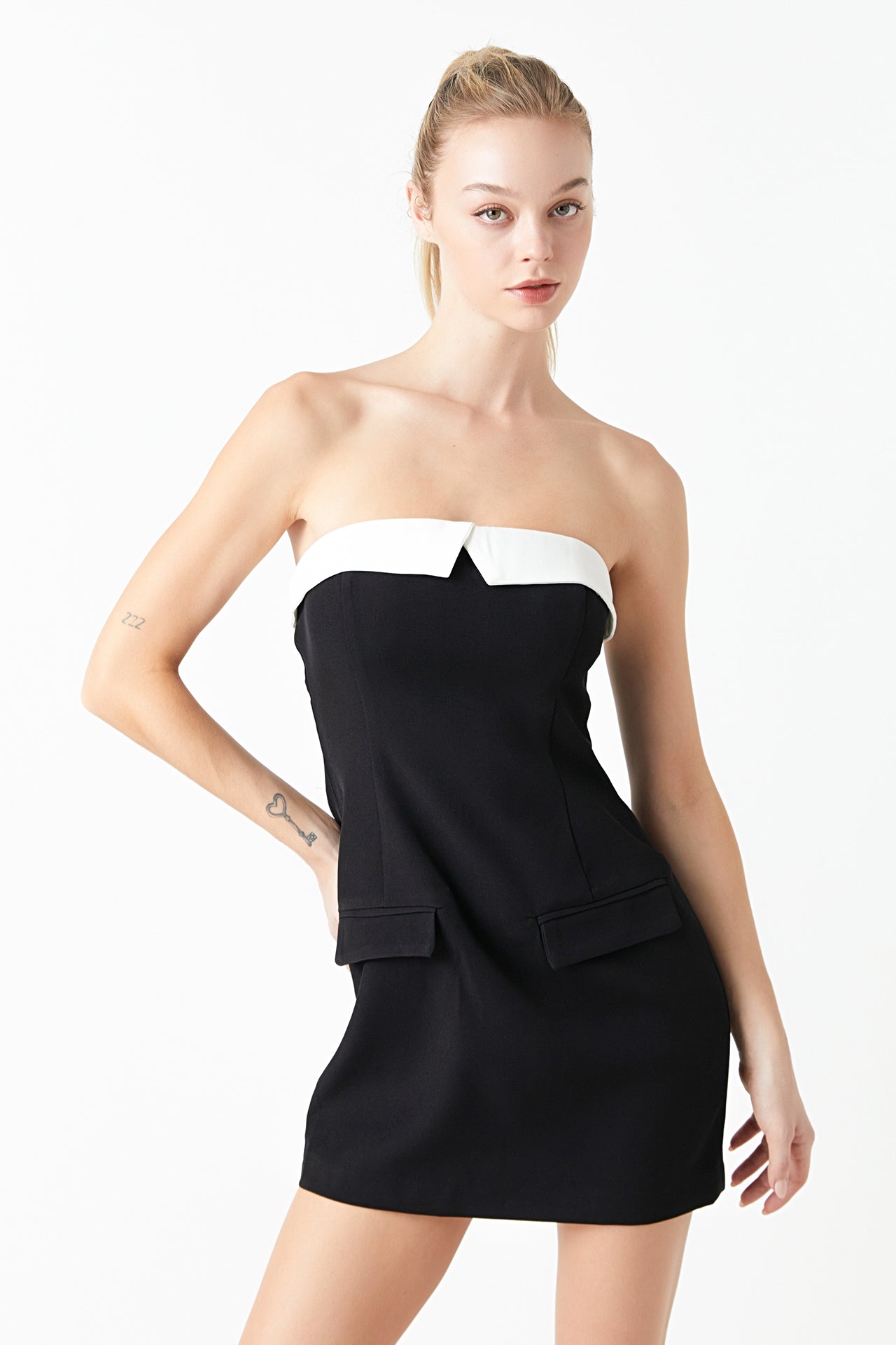 Strapless Contrast Mini Dress