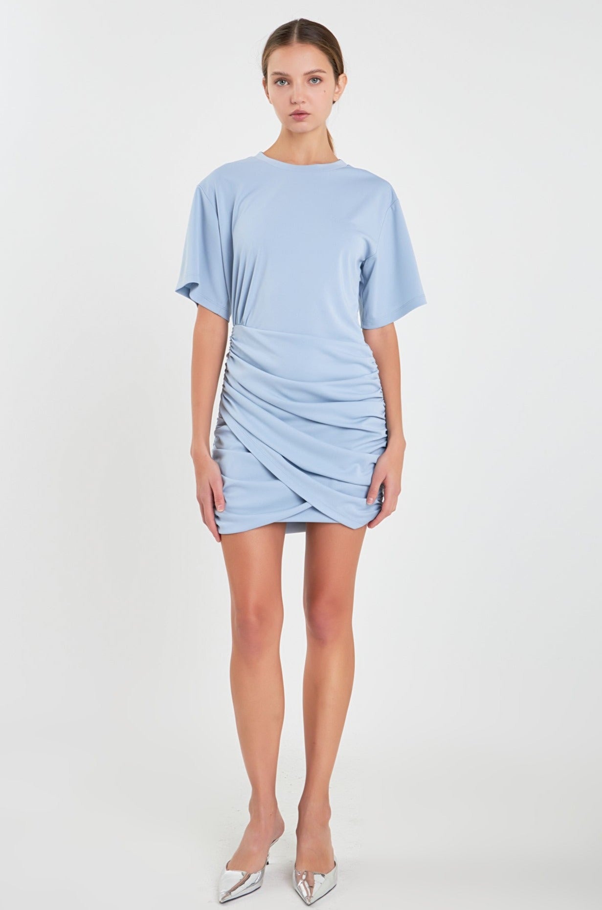 Asymmetric Ruched Mini Dress