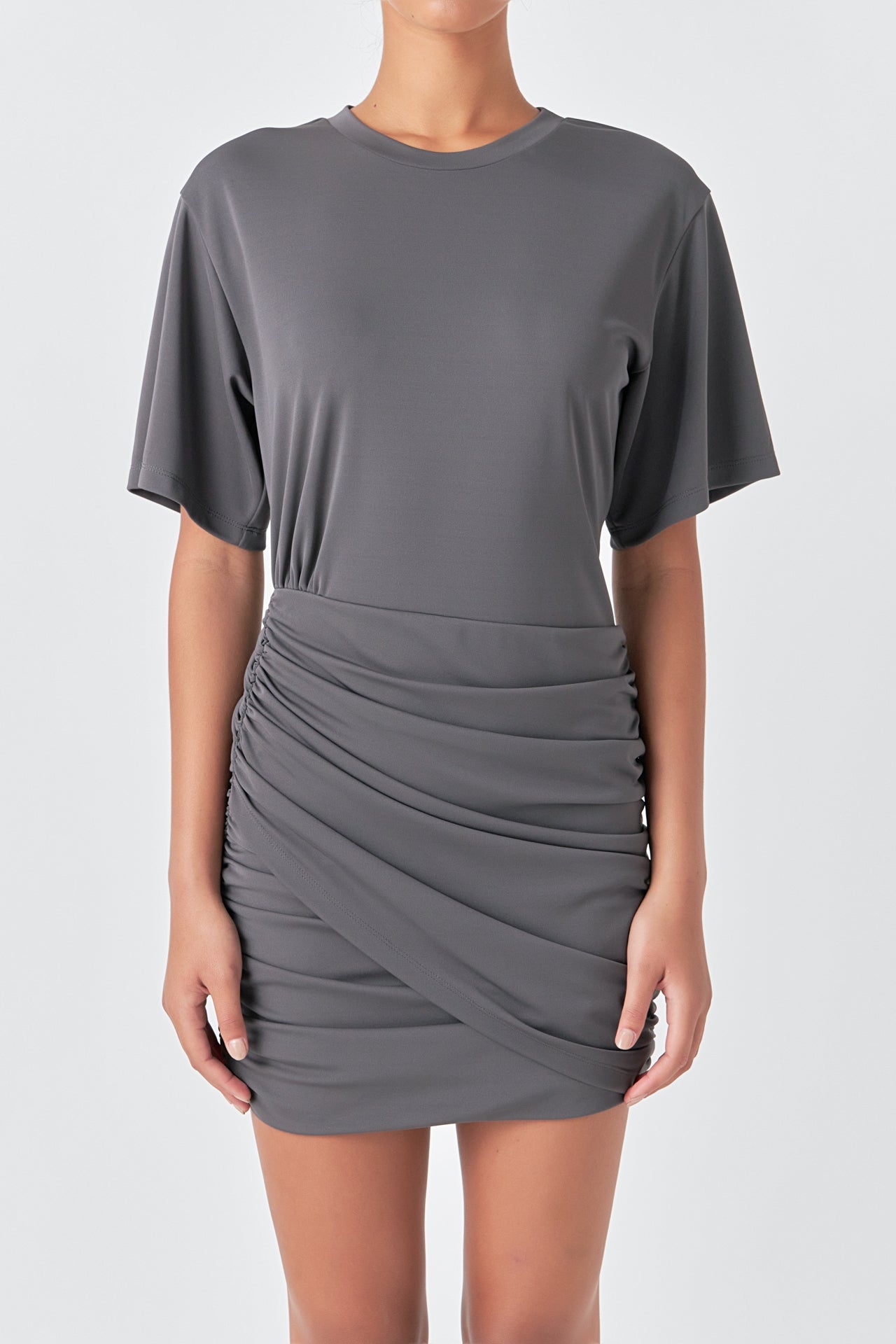 Asymmetric Ruched Mini Dress