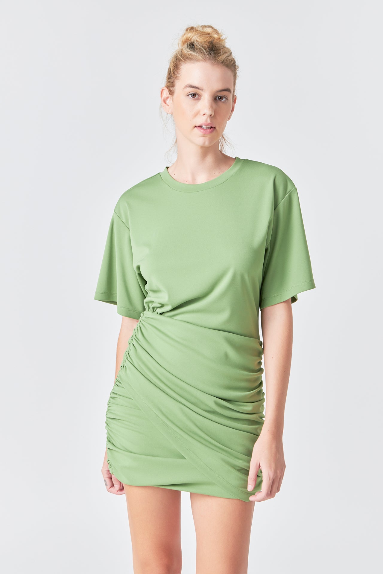 Asymmetric Ruched Mini Dress