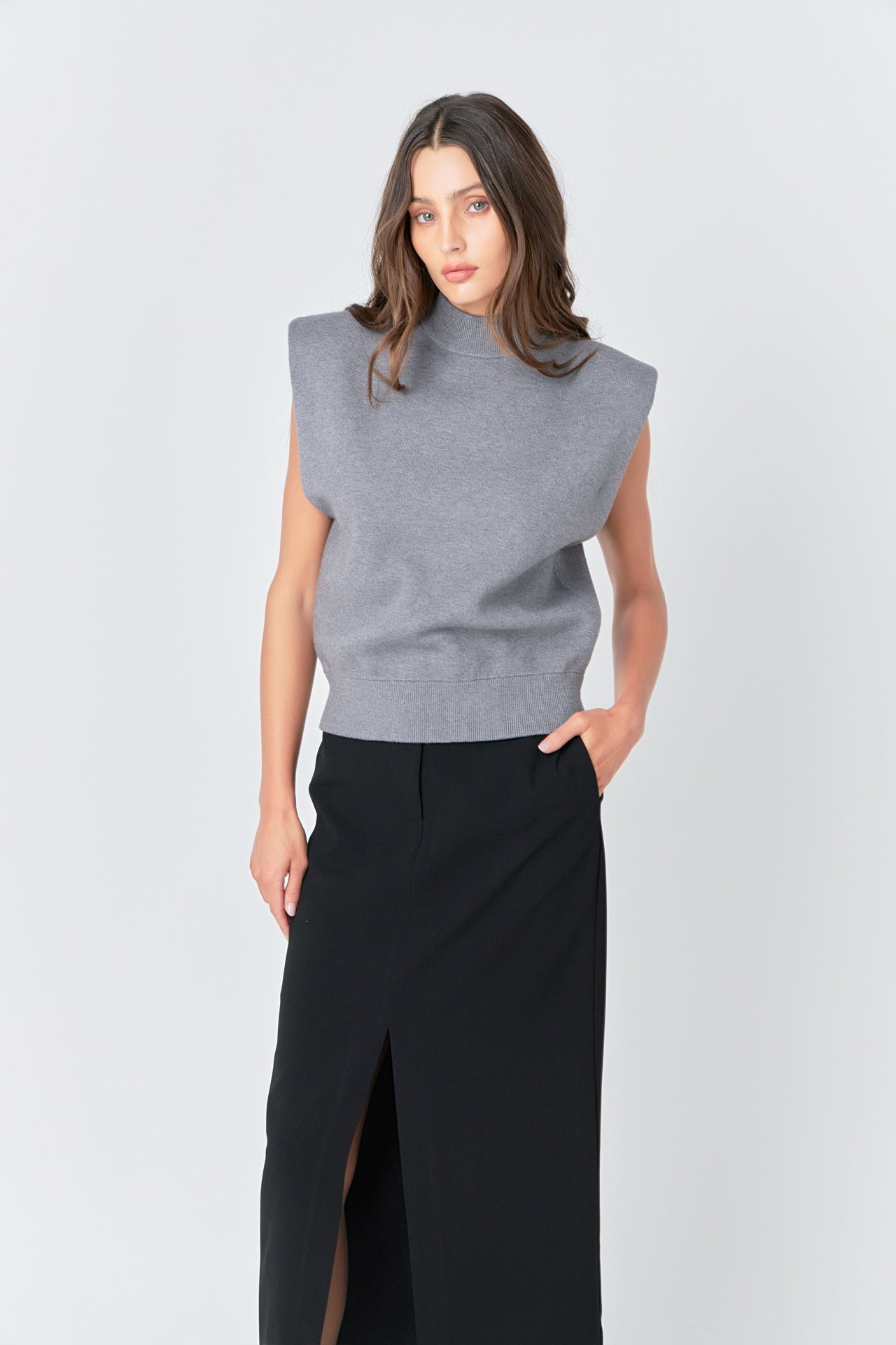 Mock Neck Sleeveless Knit Top