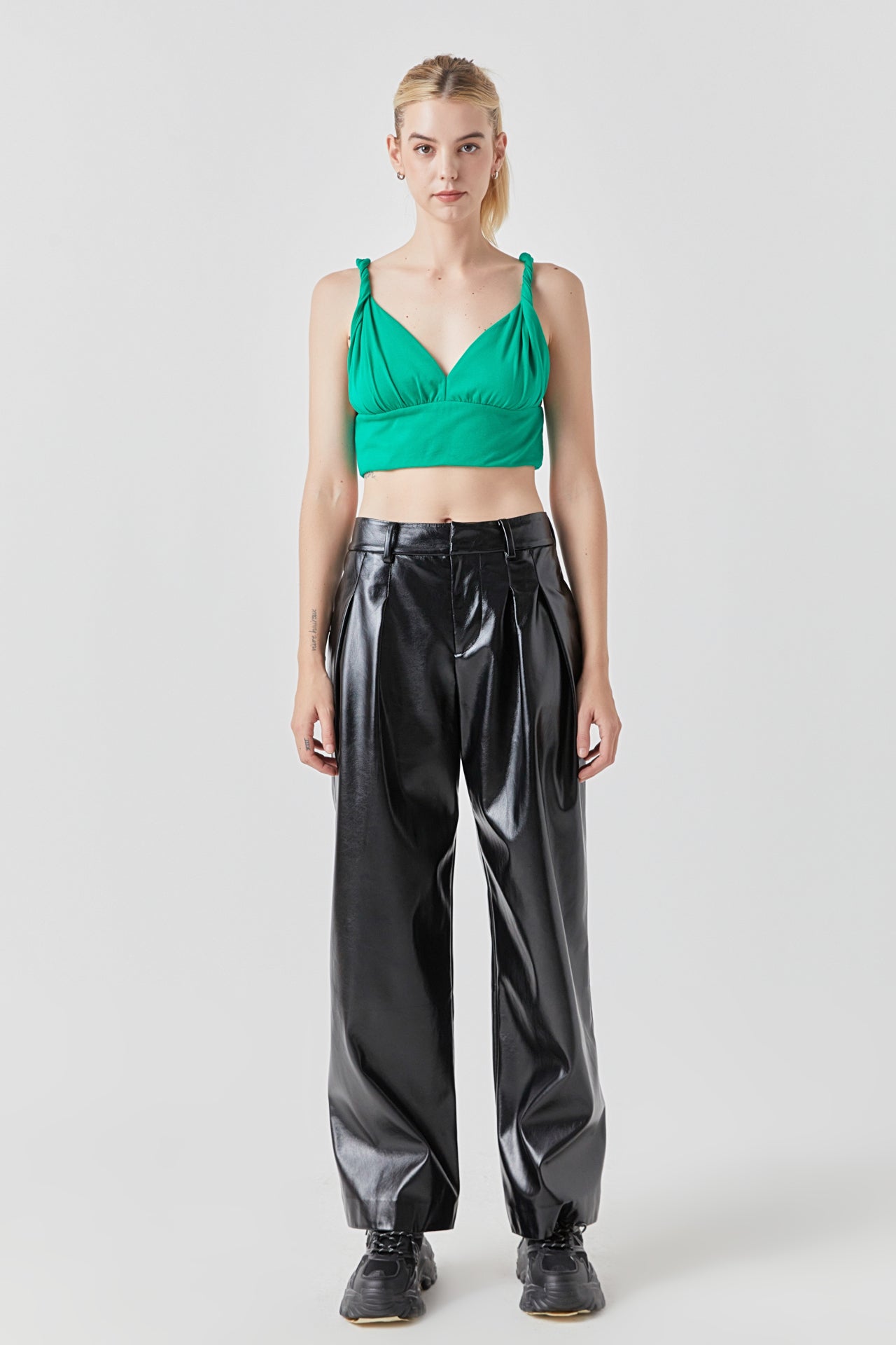 Pleated PU Pants