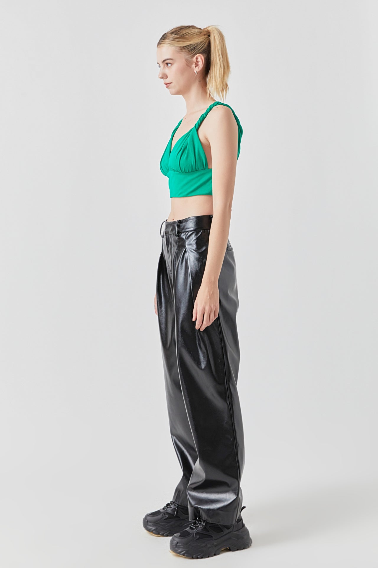 Pleated PU Pants