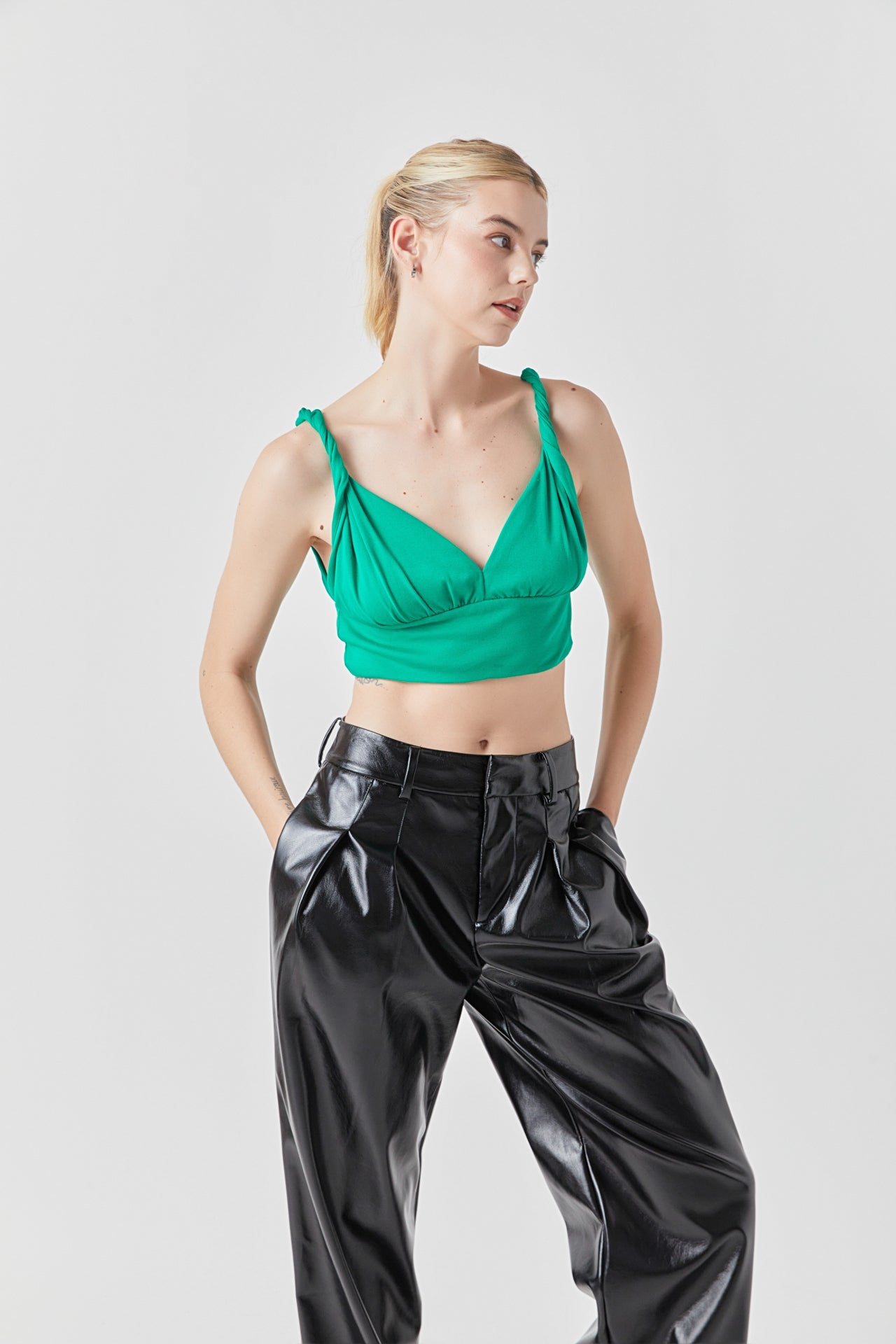 Pleated PU Pants