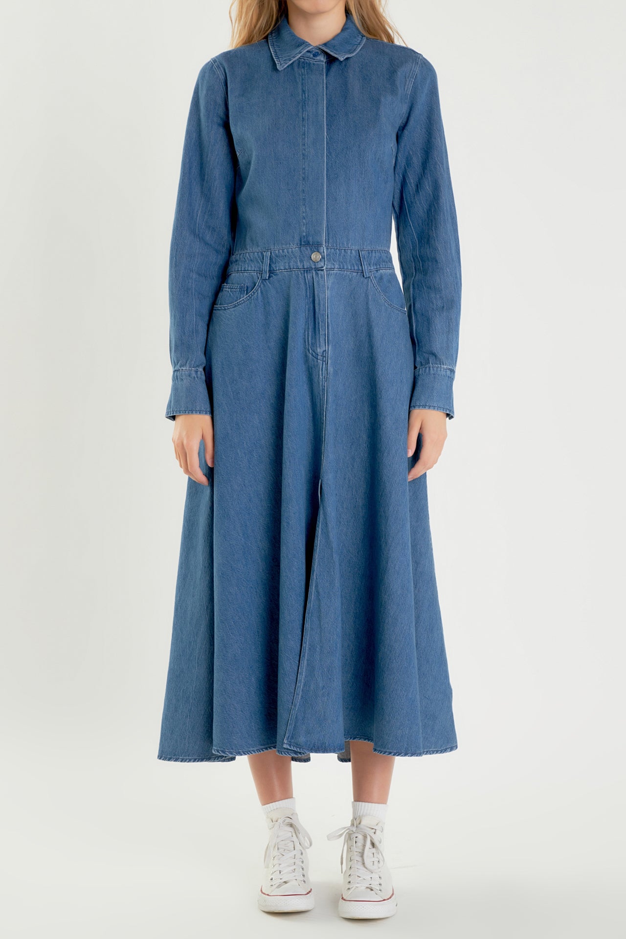 Button Up Denim Maxi Dress