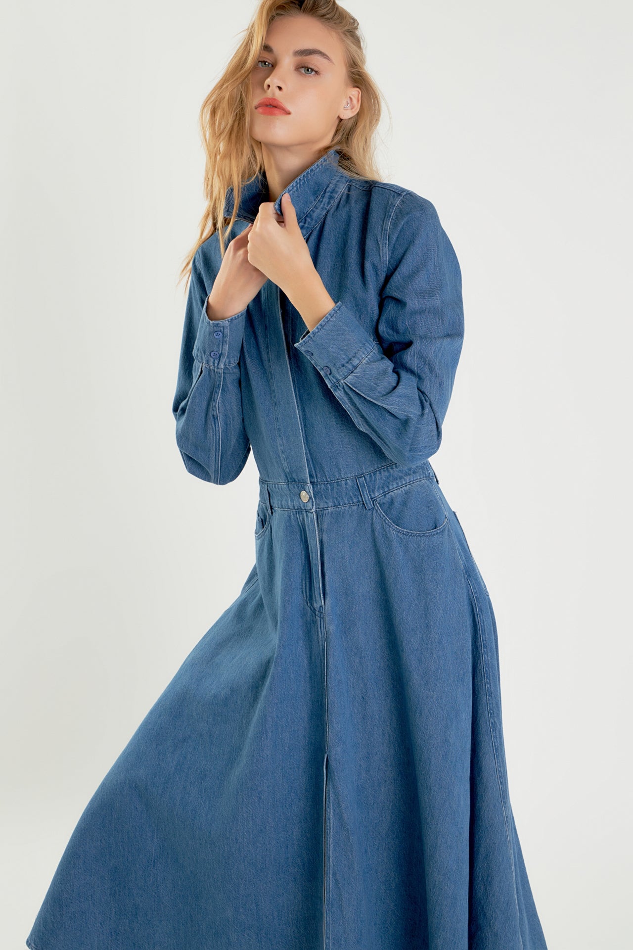 Button Up Denim Maxi Dress