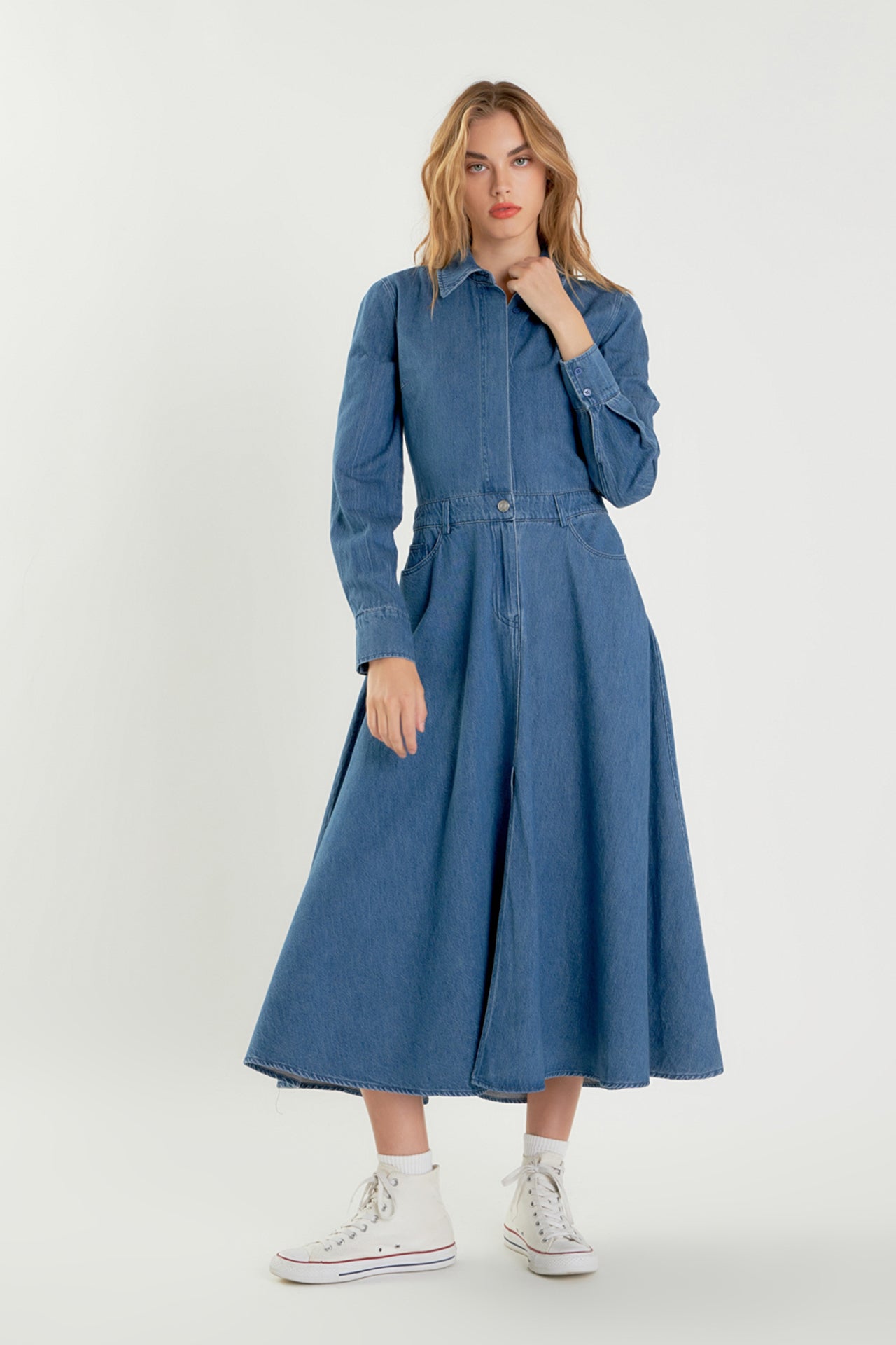 Button Up Denim Maxi Dress