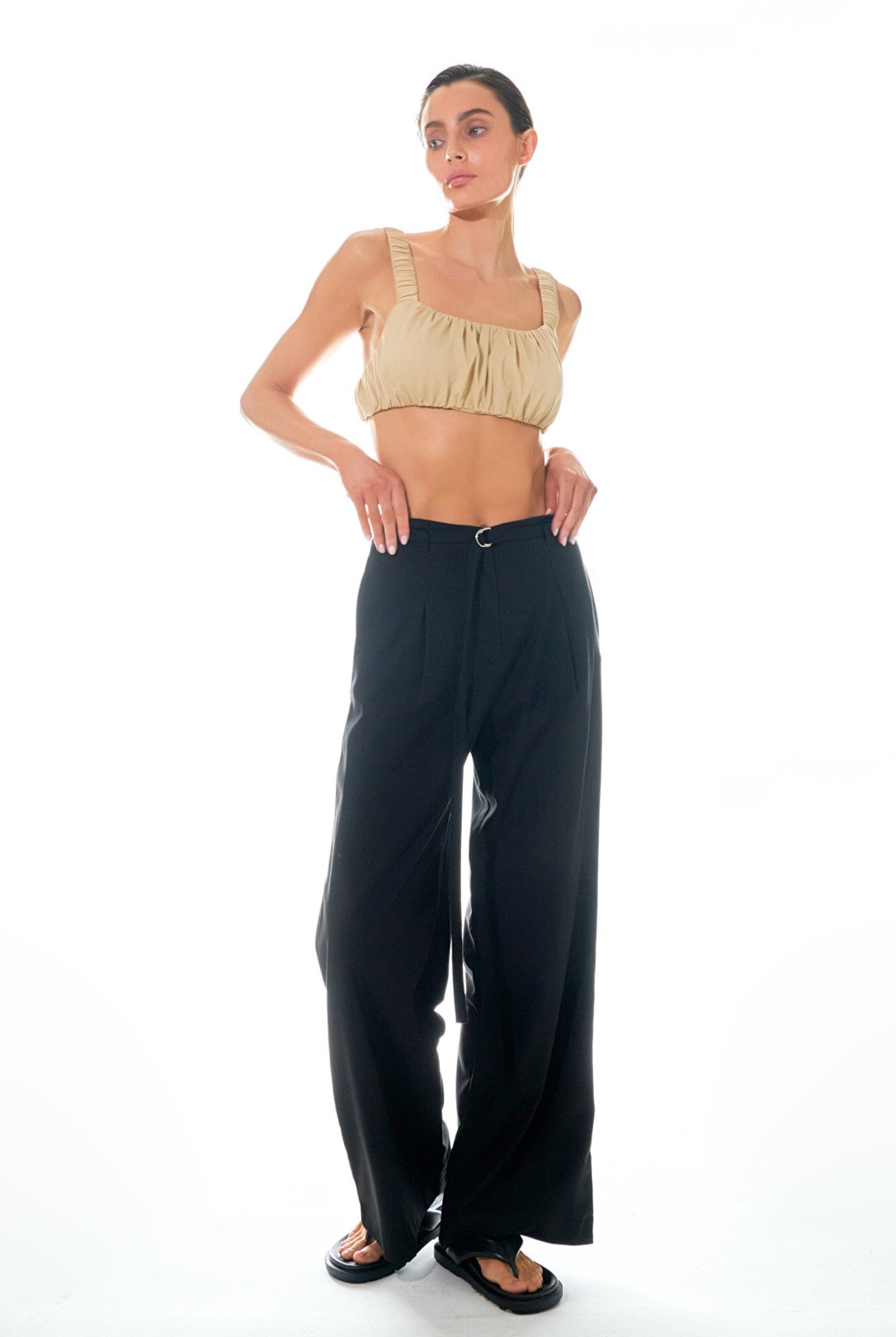 Pleated Wide Pants with Belt