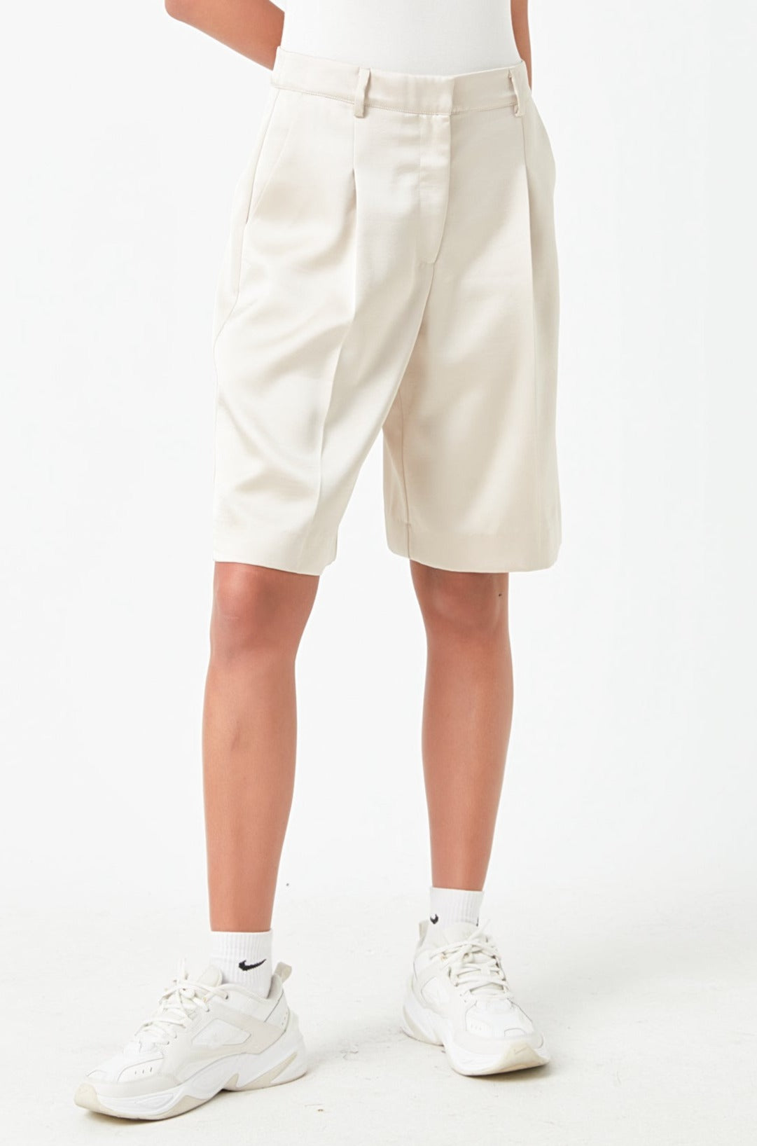 Pleated Wide Satin Shorts