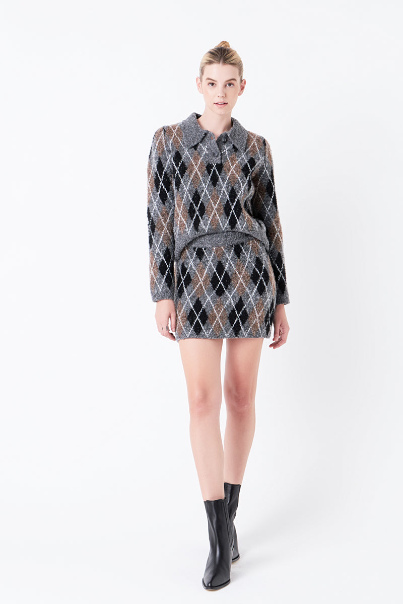 Argyle Knit Mini Skirt