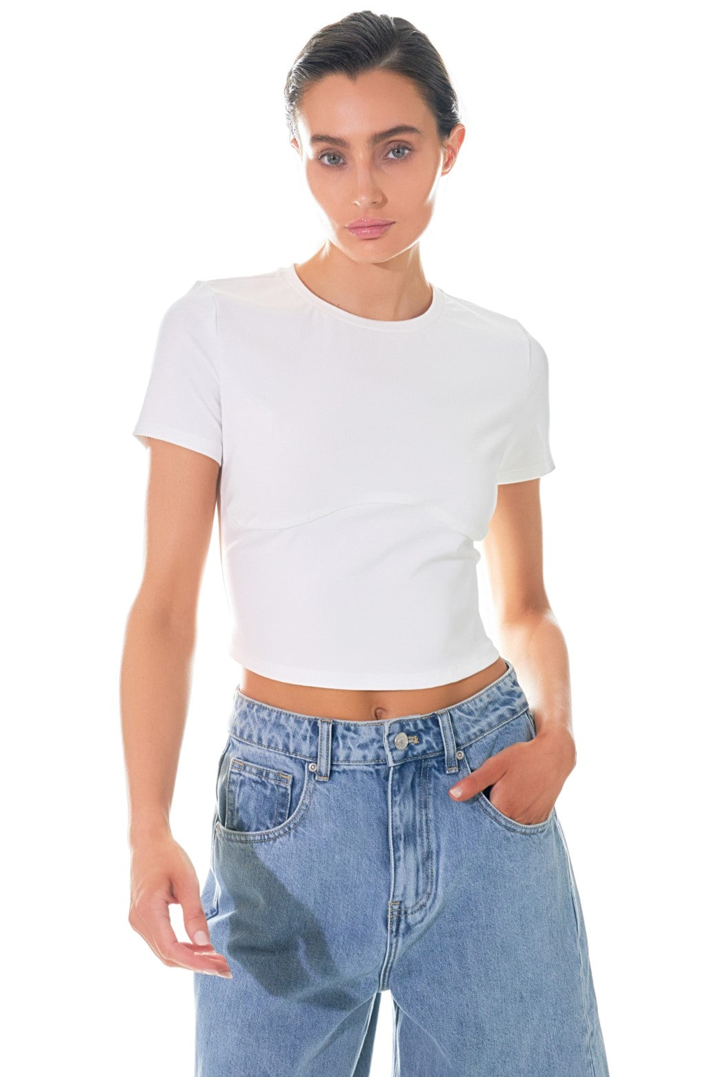 Cropped Bustier Short Sleeve T Shirt