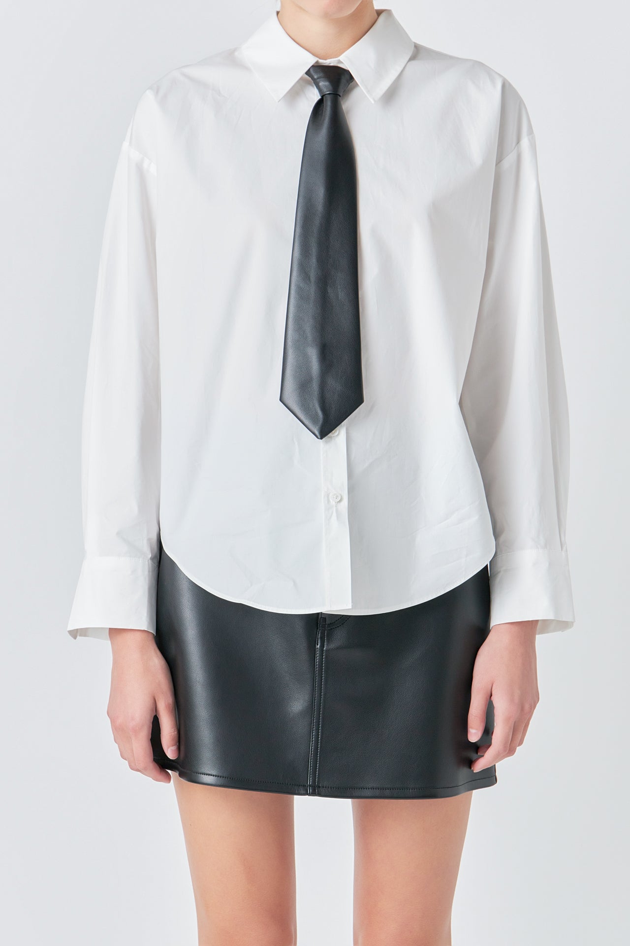 Shirt with Faux Leather Necktie