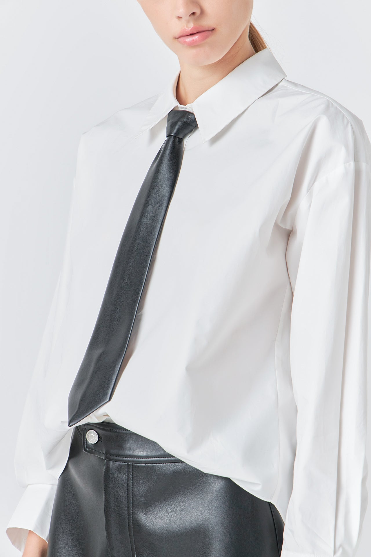 Shirt with Faux Leather Necktie