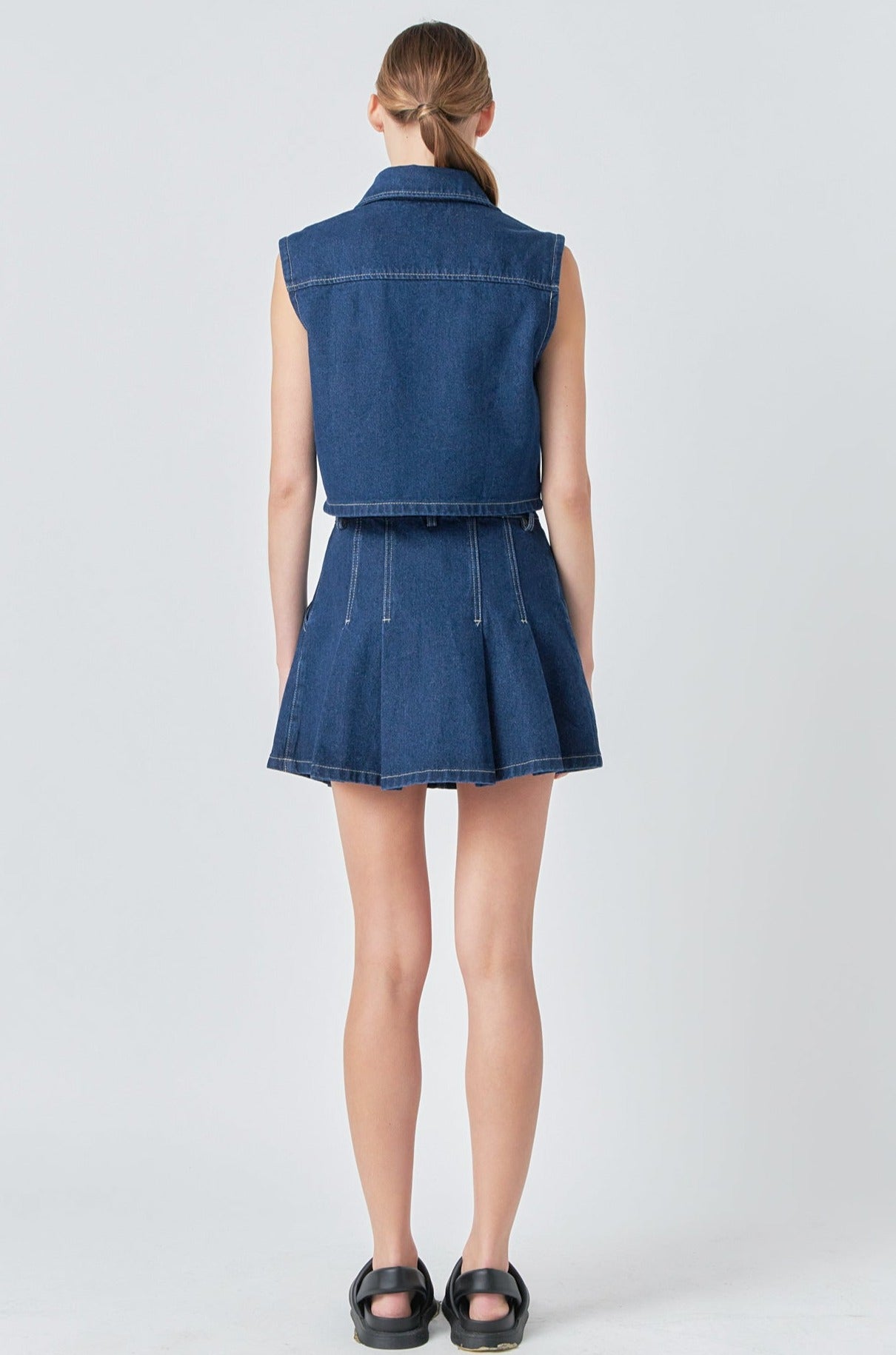 Cropped Denim Vest with Pockets