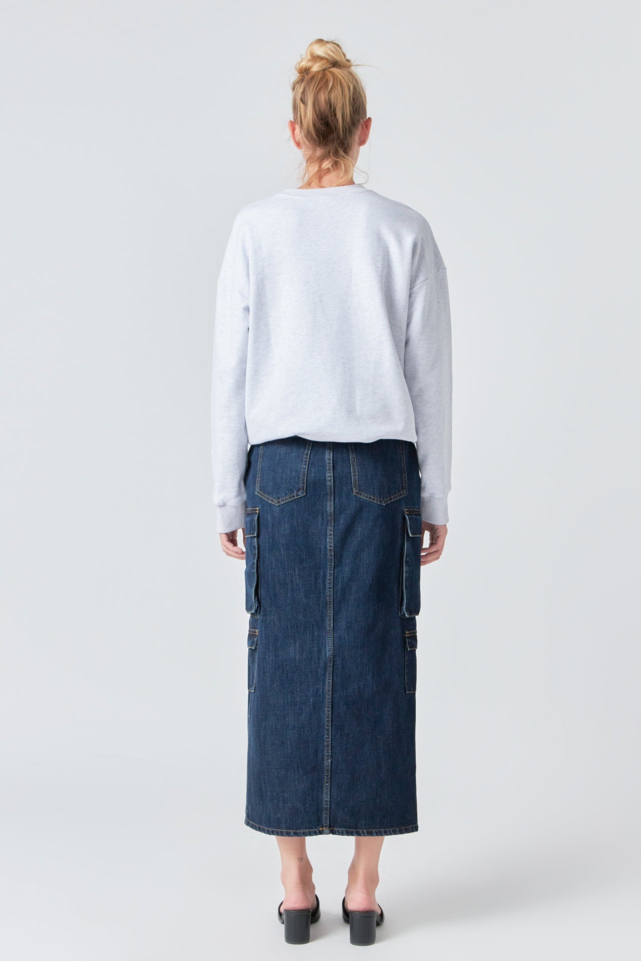 Denim Cargo Maxi Skirt