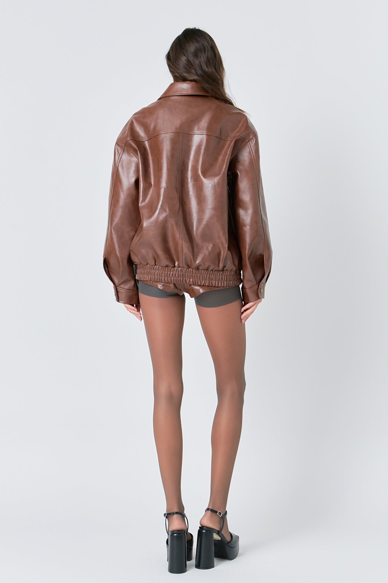 Faux Leather Collared Jacket