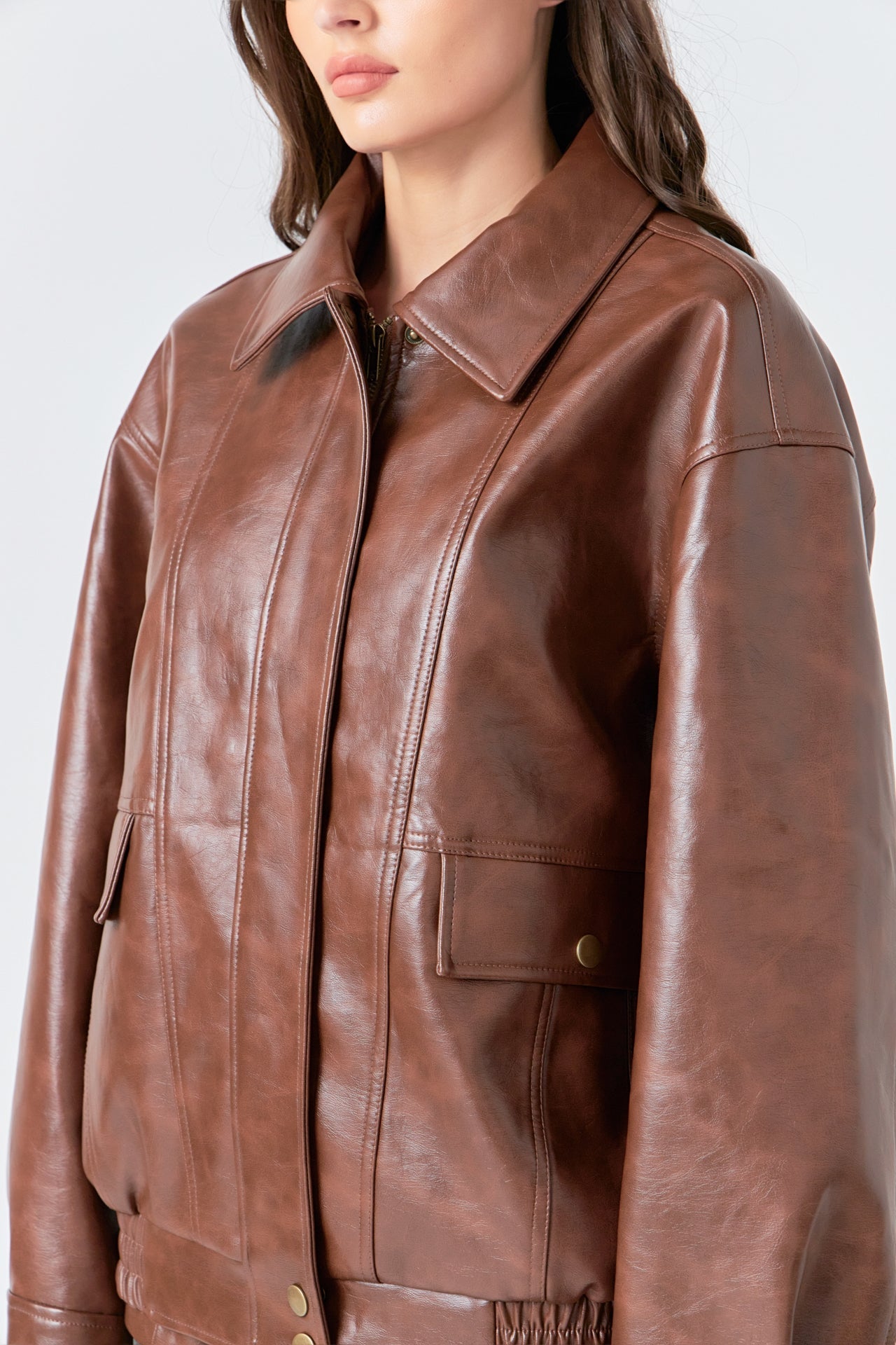 Faux Leather Collared Jacket