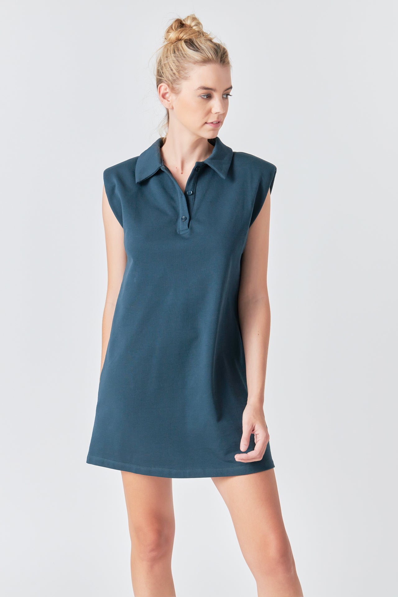 Power Shoulder Polo Mini Dress