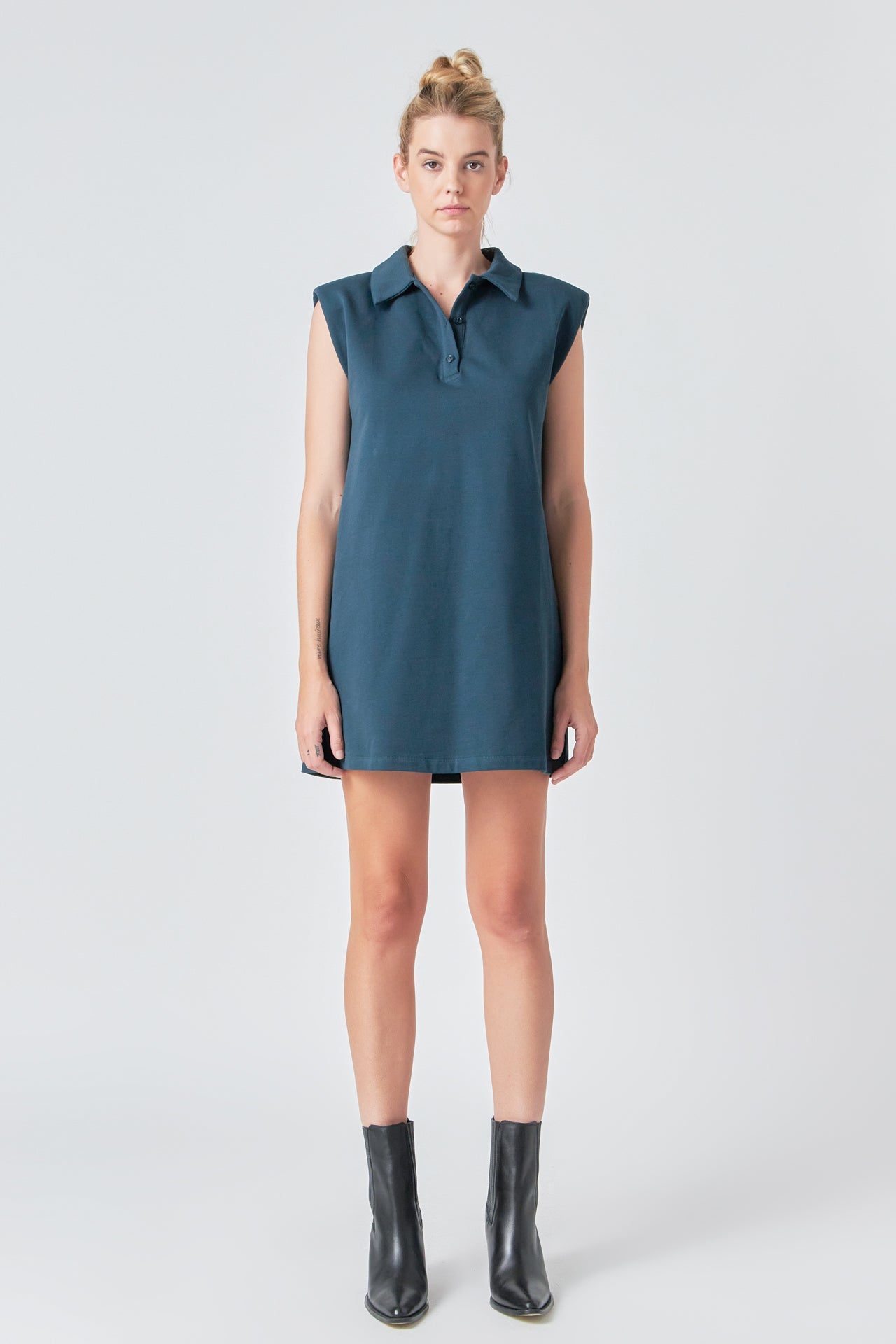 Power Shoulder Polo Mini Dress