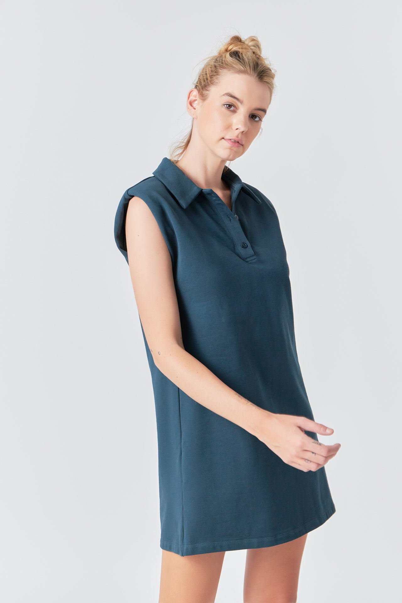 Power Shoulder Polo Mini Dress