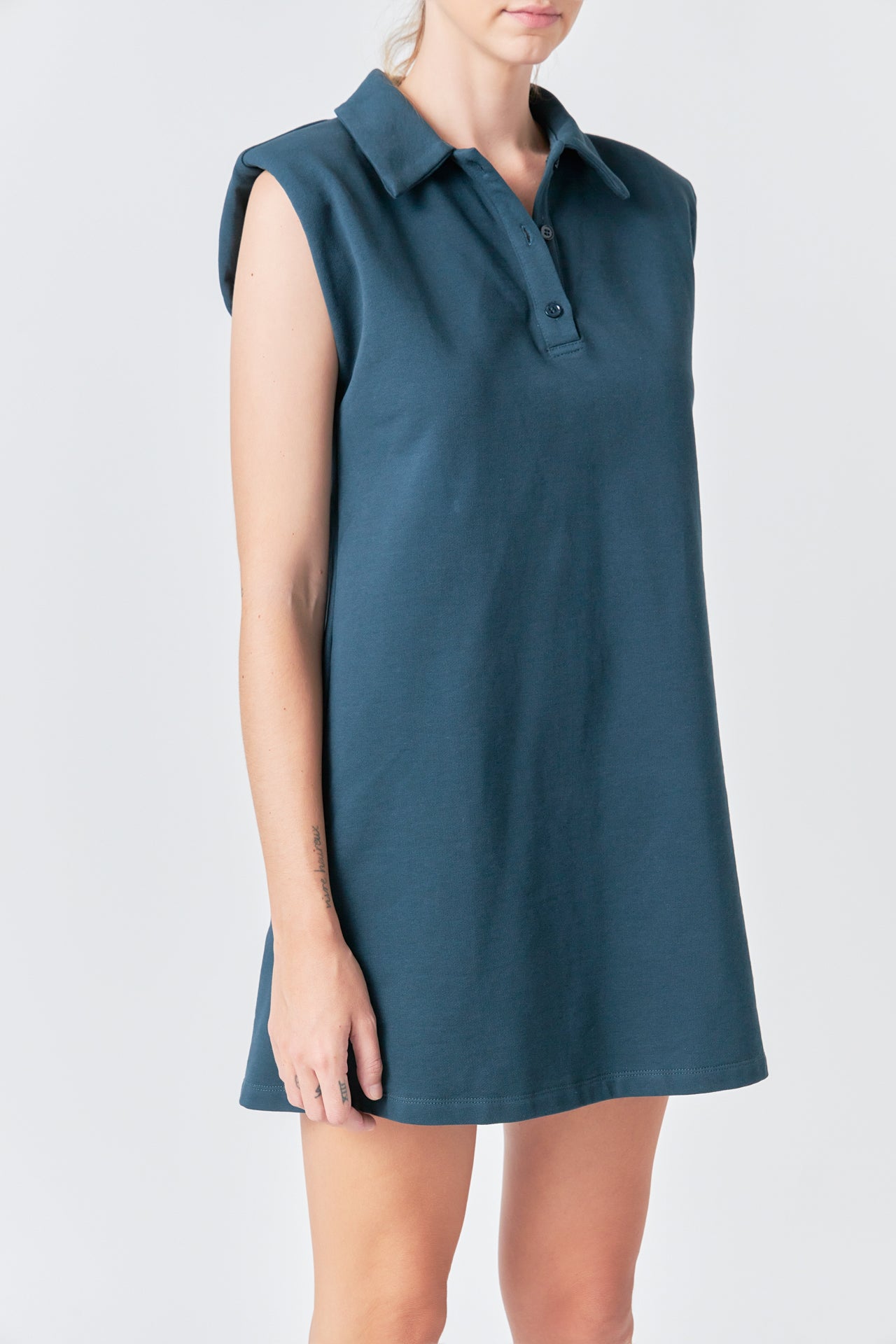 Power Shoulder Polo Mini Dress