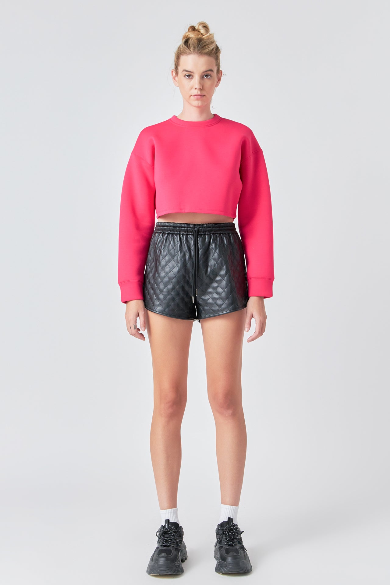 Faux Leather Diamond Stitch Shorts