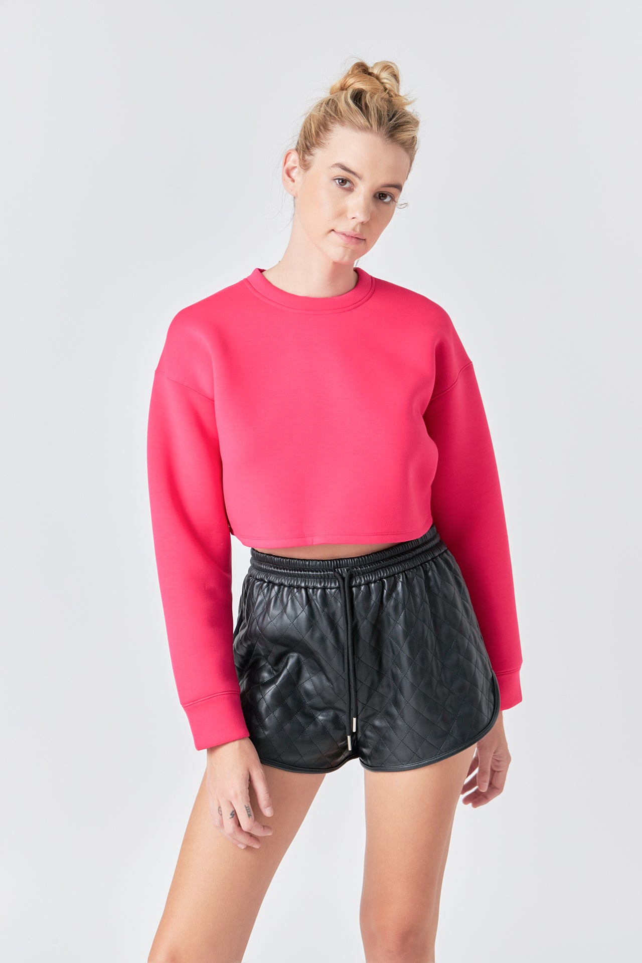 Faux Leather Diamond Stitch Shorts