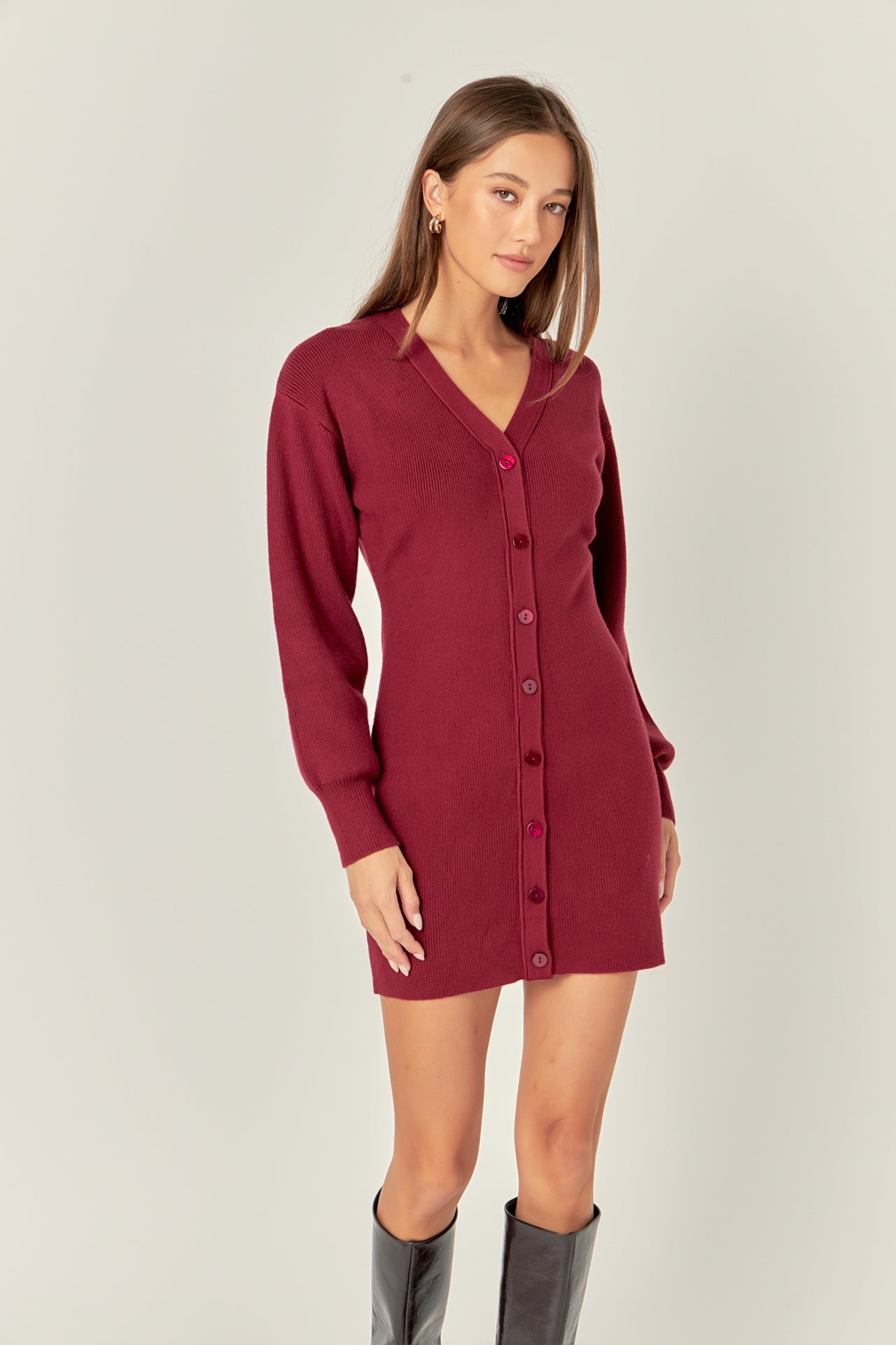 V-Neck Cardigan Mini Knit Dress