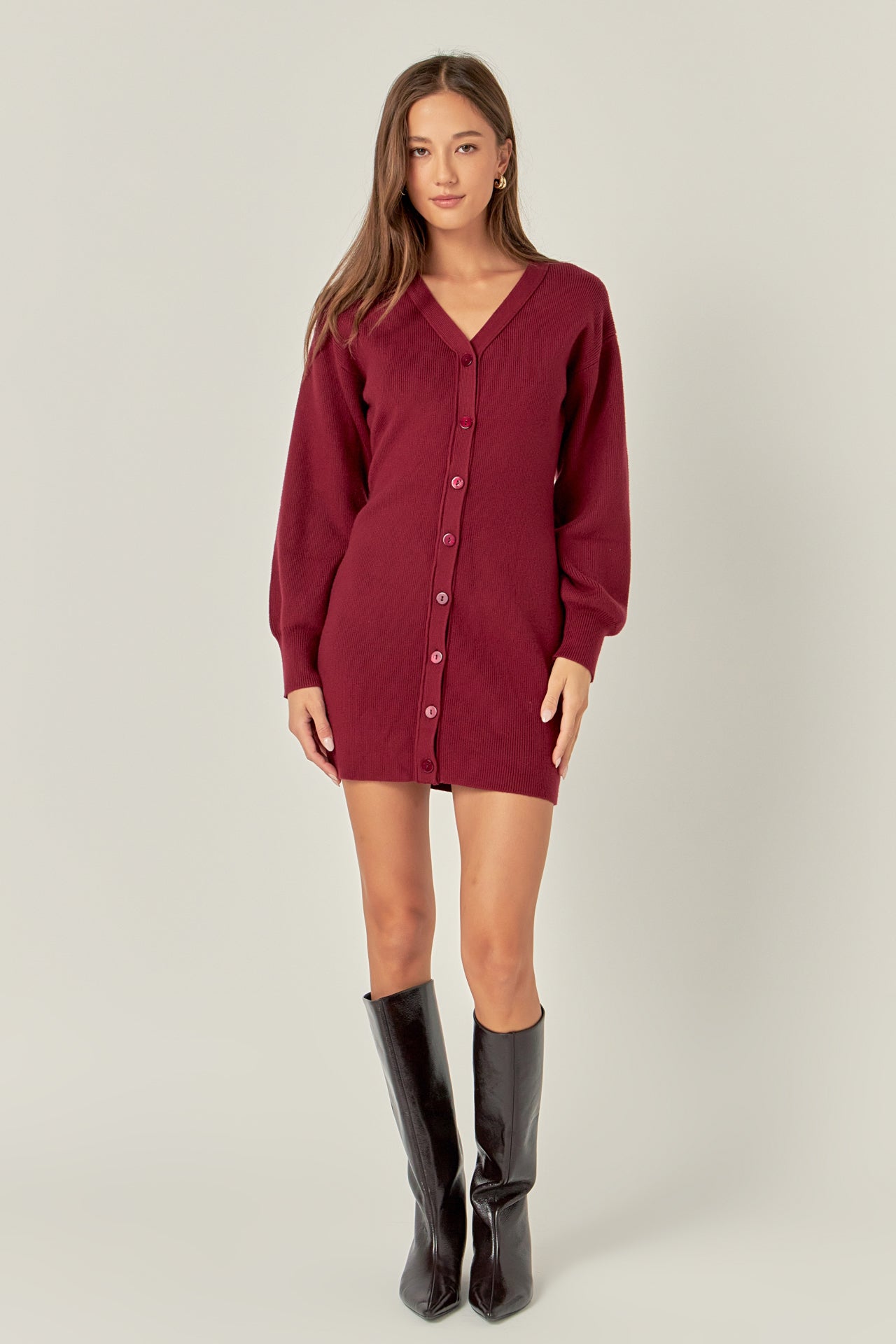 V-Neck Cardigan Mini Knit Dress