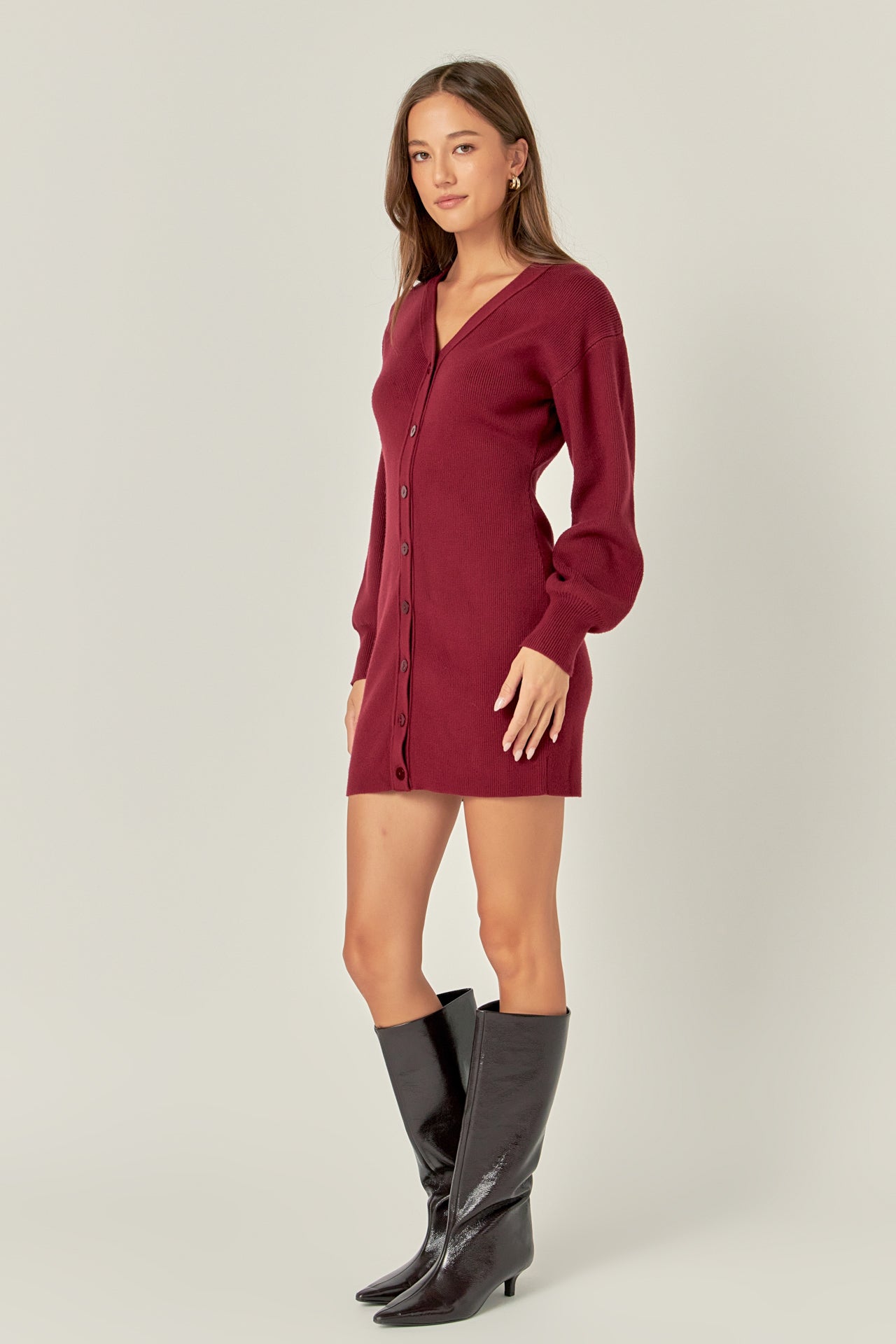 V-Neck Cardigan Mini Knit Dress